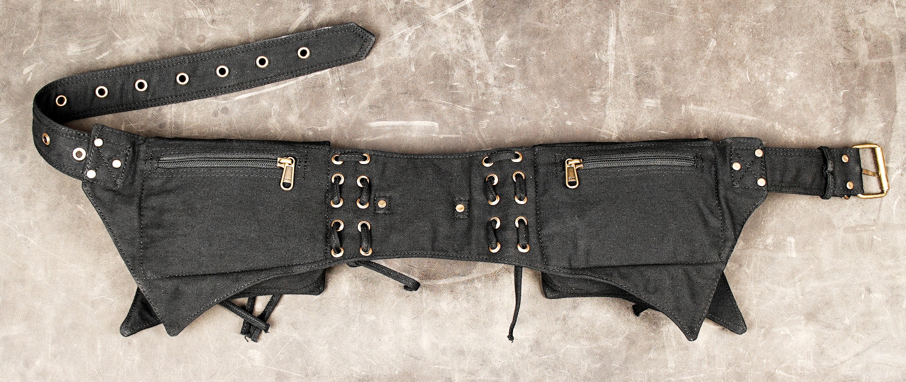 Black utility belt bag with two front pouches