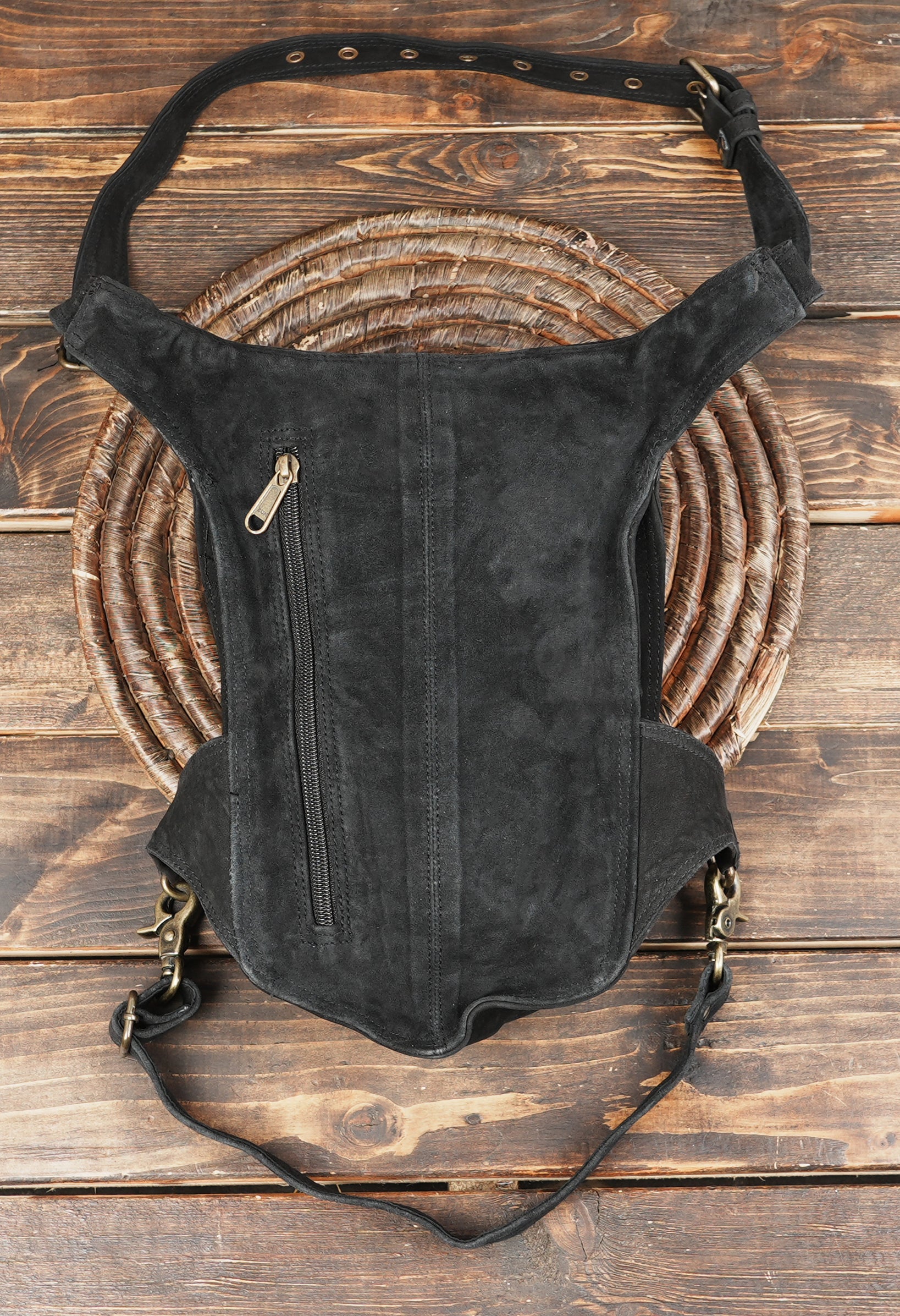 Biker style leather waist thigh belt with durable stitching