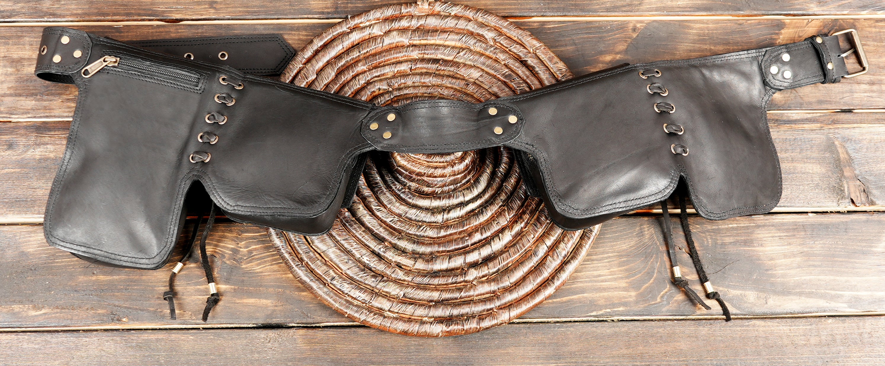 Steampunk leather accessory with labradorite crystal