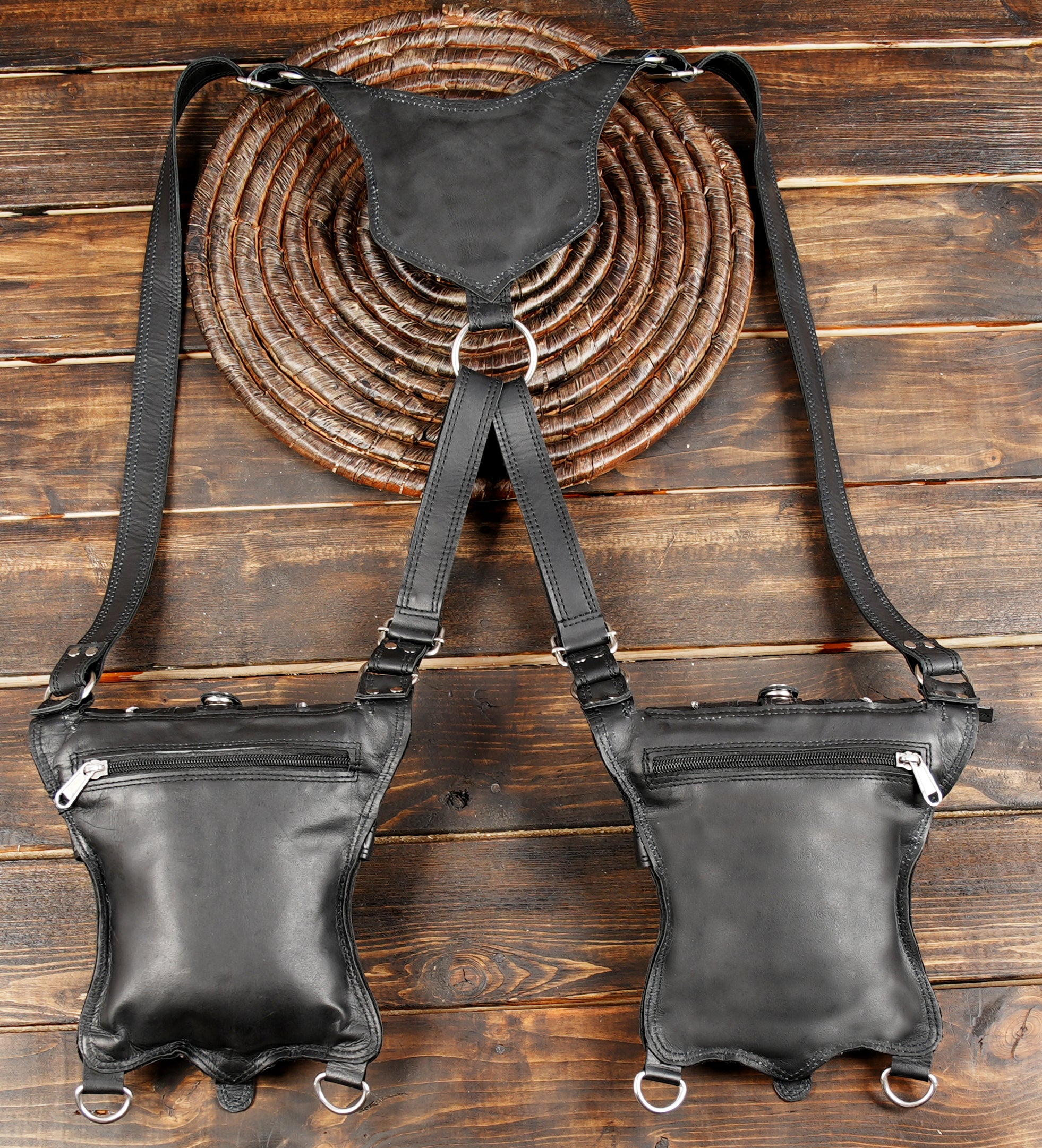 Double Shoulder Harness Bag in Snake Print Leather WITH ZIPPER 