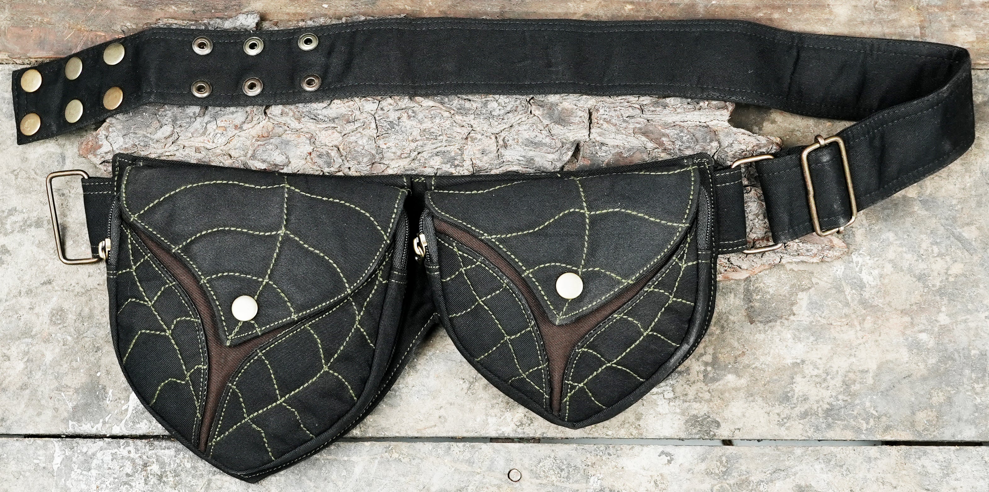 Cotton hip belt bag with two storage pockets