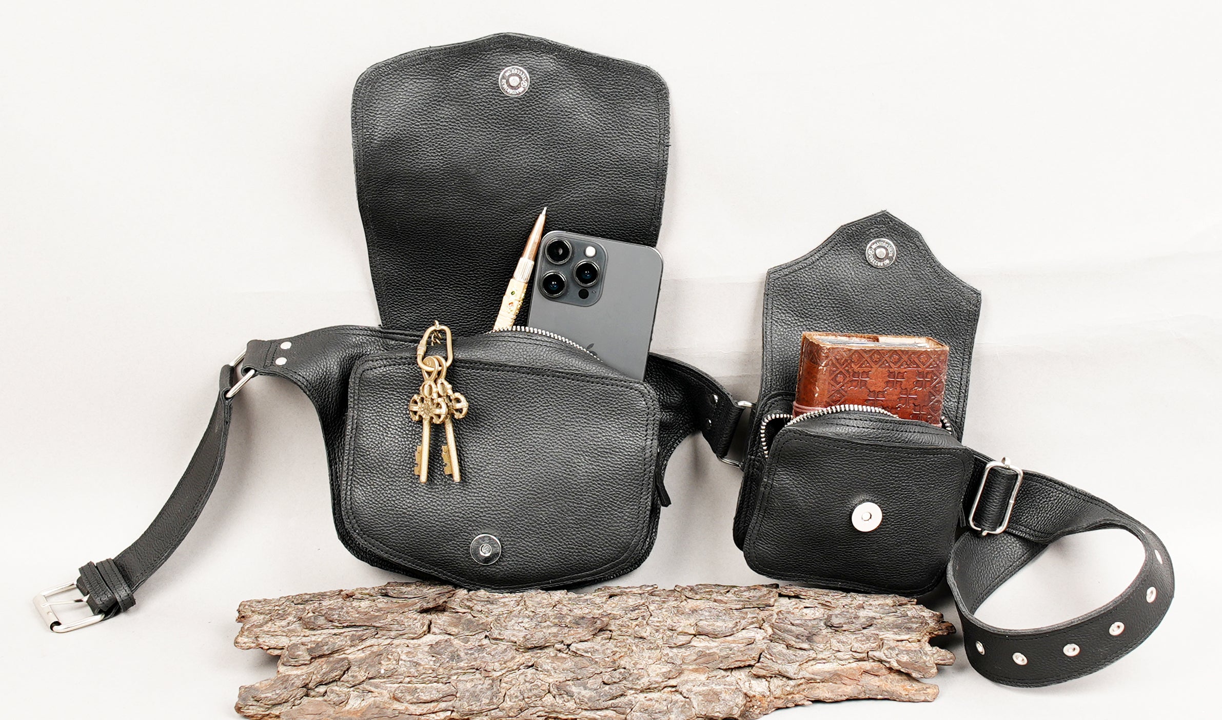 Leather utility waist belt with gemstone centerpiece