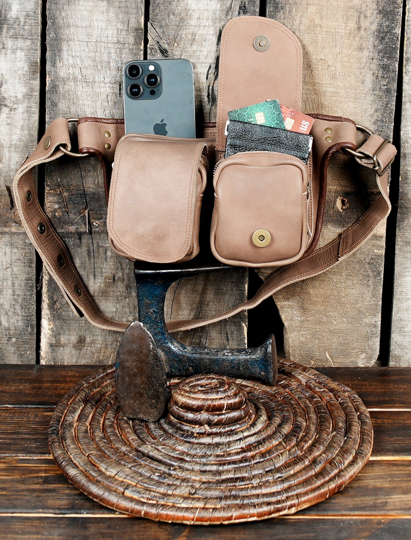 Leather waist belt pouch for festivals and city exploring