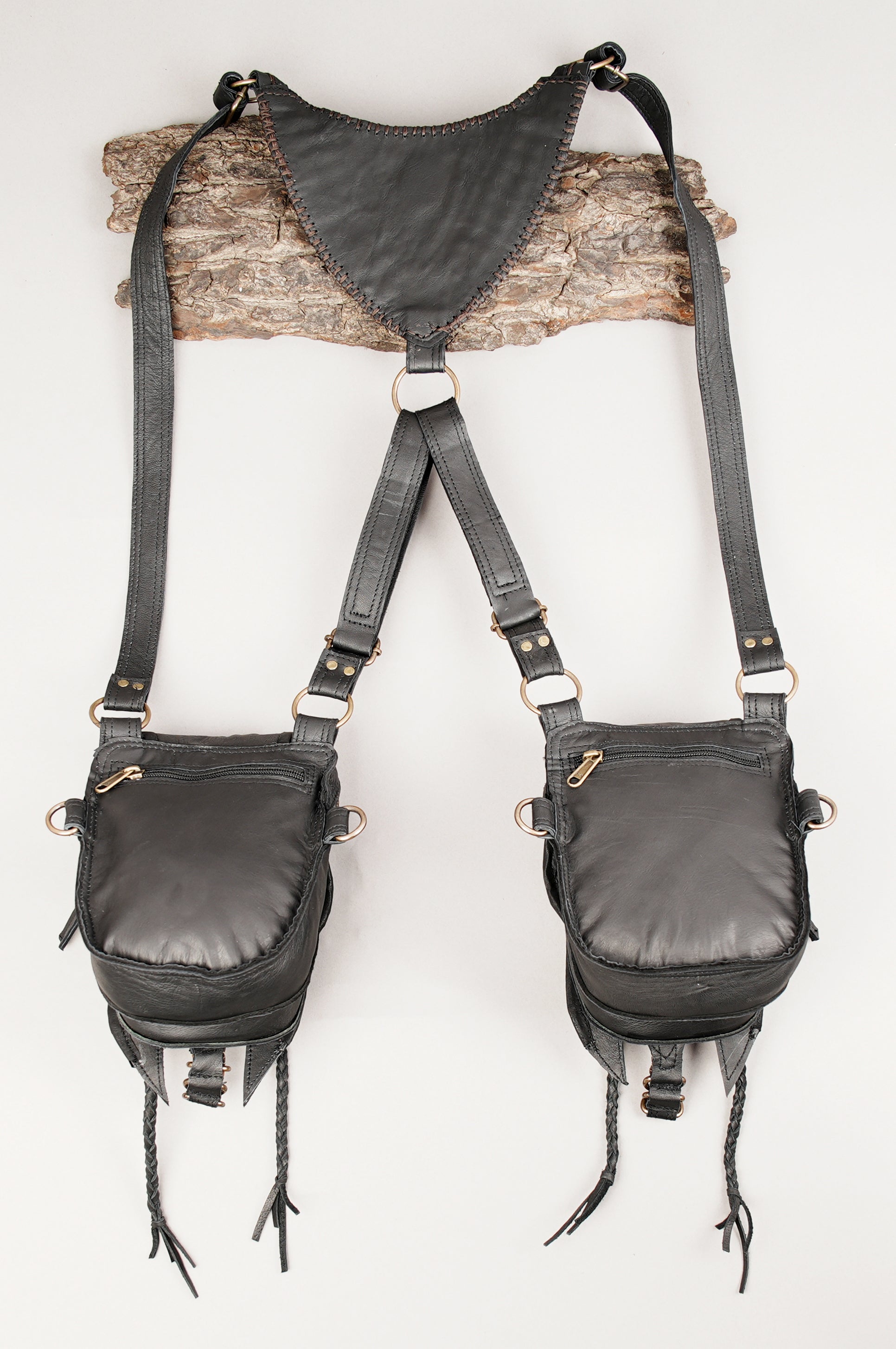 Mystic style leather harness bag with stone embellishment