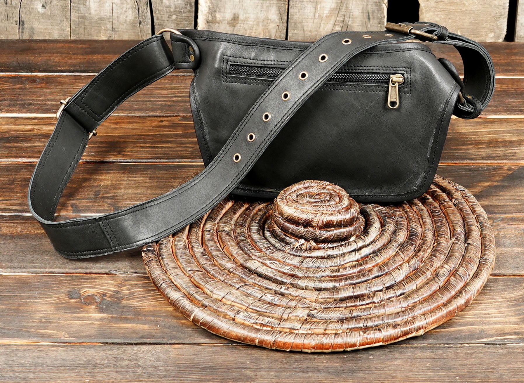 Premium Leather Waist Boho Bag | Leather Travel Hip Bag | Waist Bag | Utility Bag | Boho Bag For Unisex With Adjustable with back side zipper 