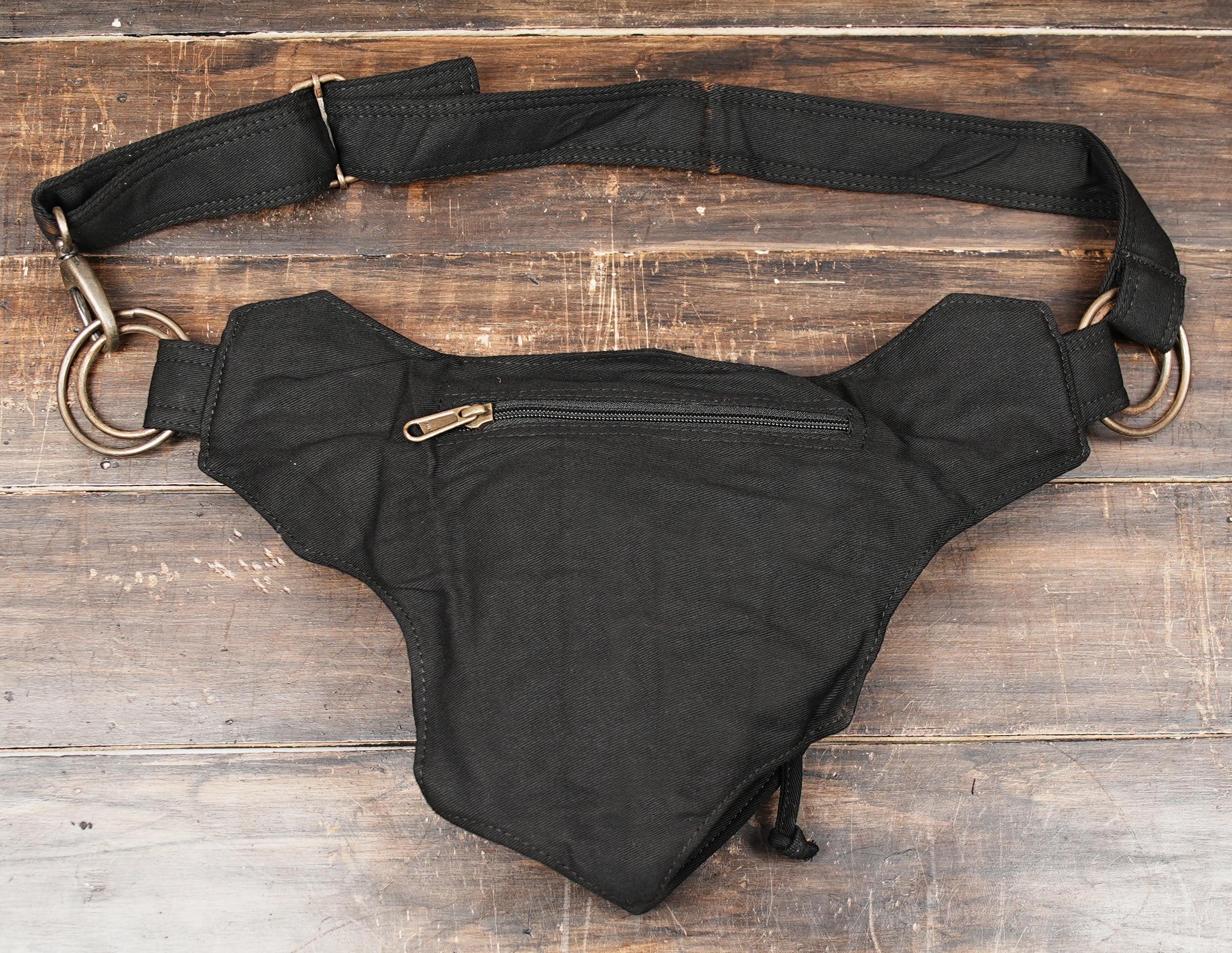 Black Cotton Festival Fanny Pack with Geometric Detail and Adjustable Fit