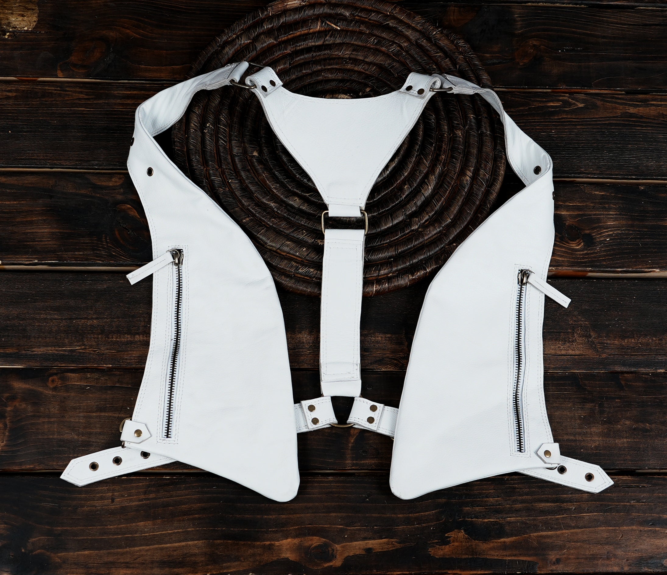 Adjustable leather holster belt with zipper compartments