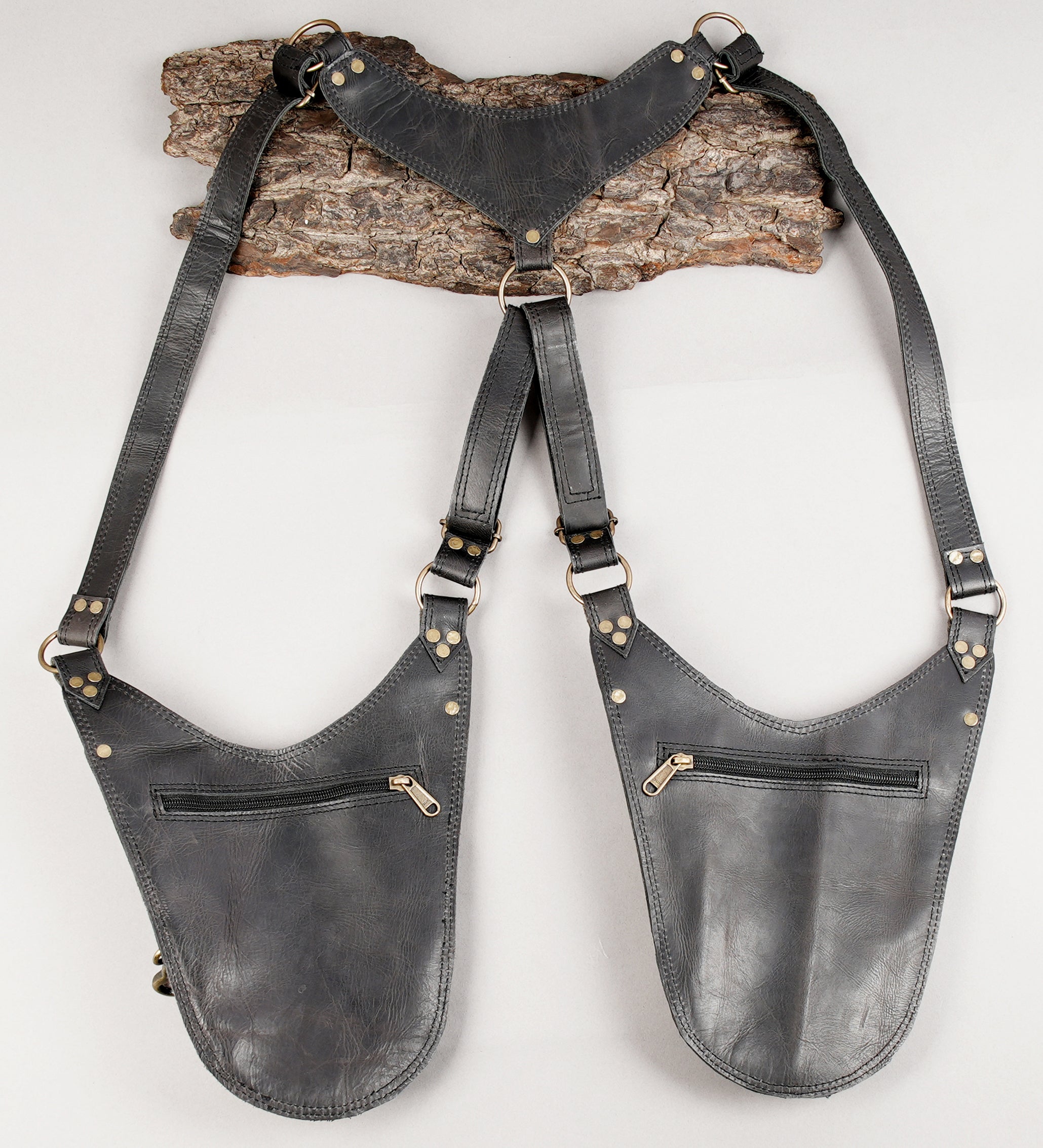 Dual-side leather shoulder bag holster for hands-free use