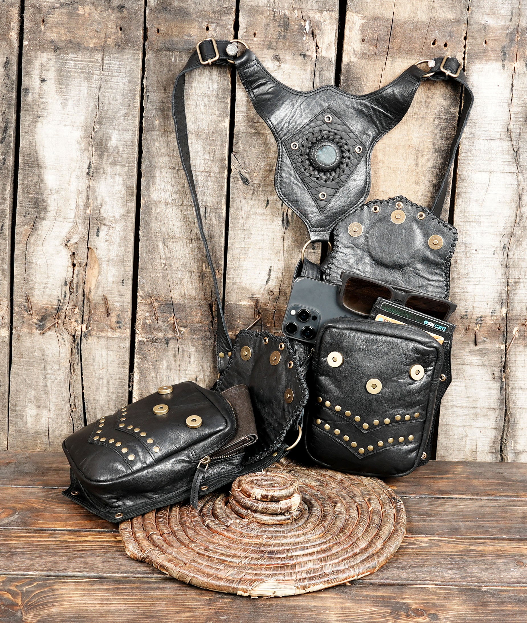 Black & Brown Leather Holster  Handmade Utility Belt (LT-AB-HLS-6052)