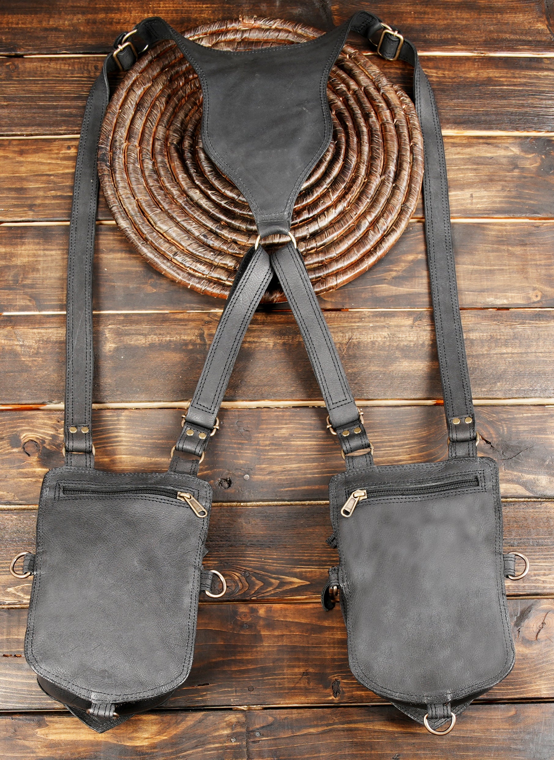 Unisex western holster bag handmade from full-grain leather with back side zipper 