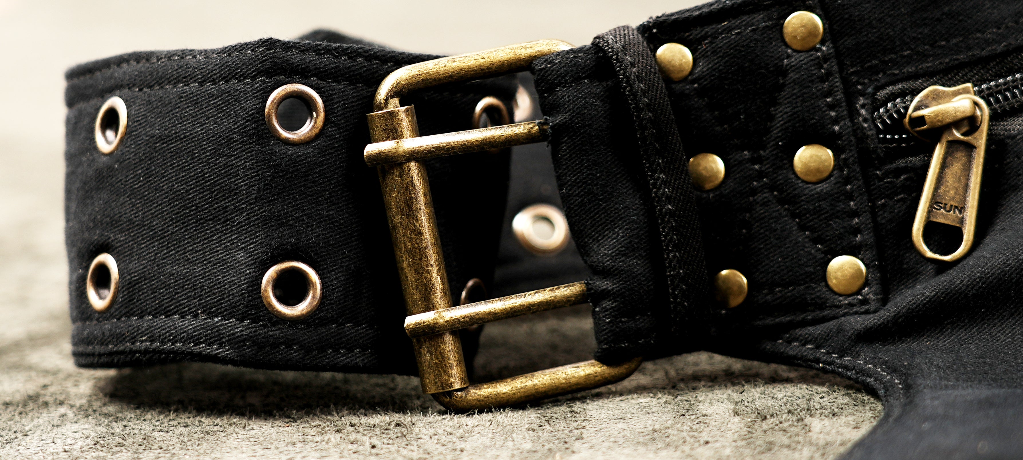 Handmade black cotton waist pouch belt with secure zippered compartments