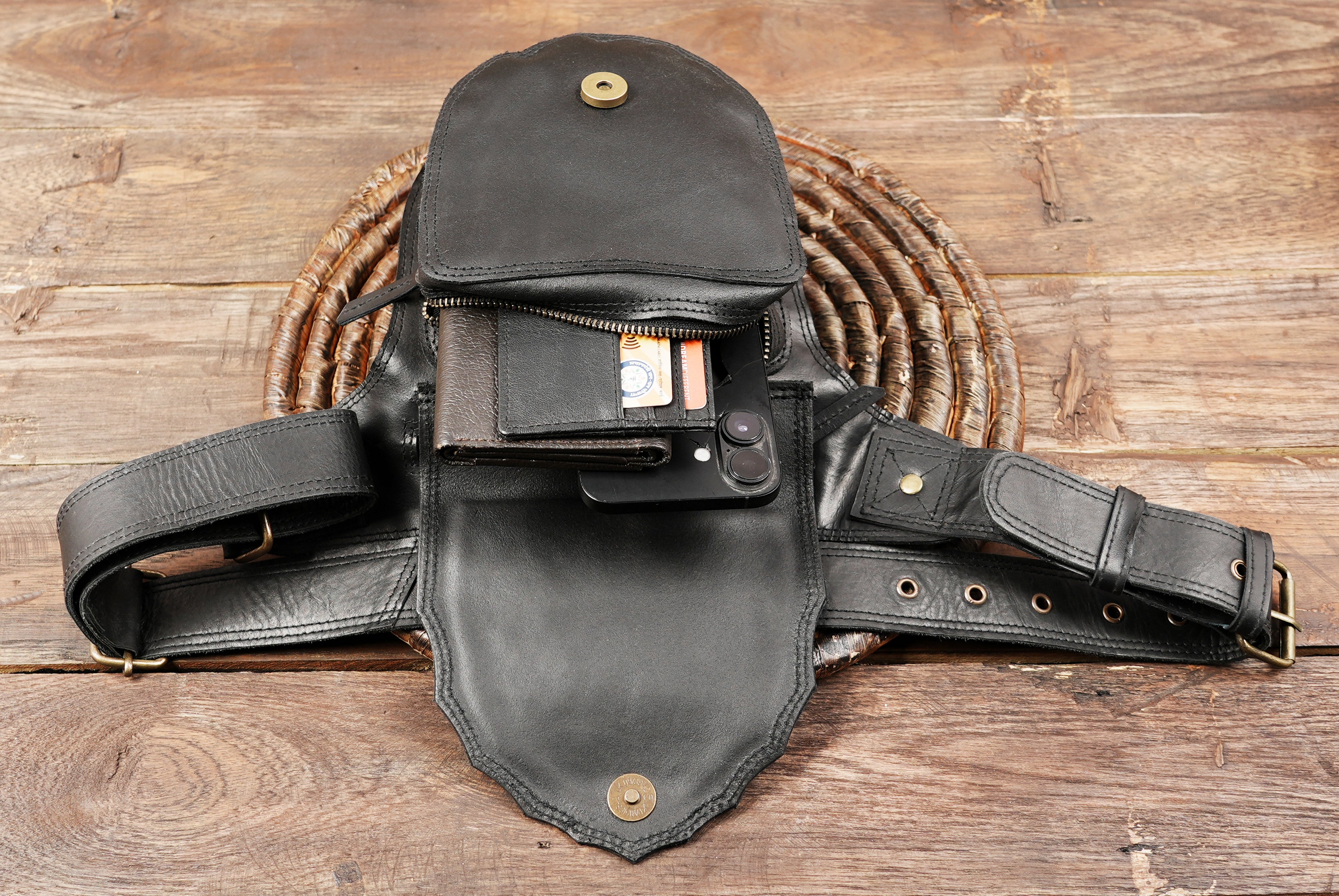 Edgy flame design leather waist pack for festivals