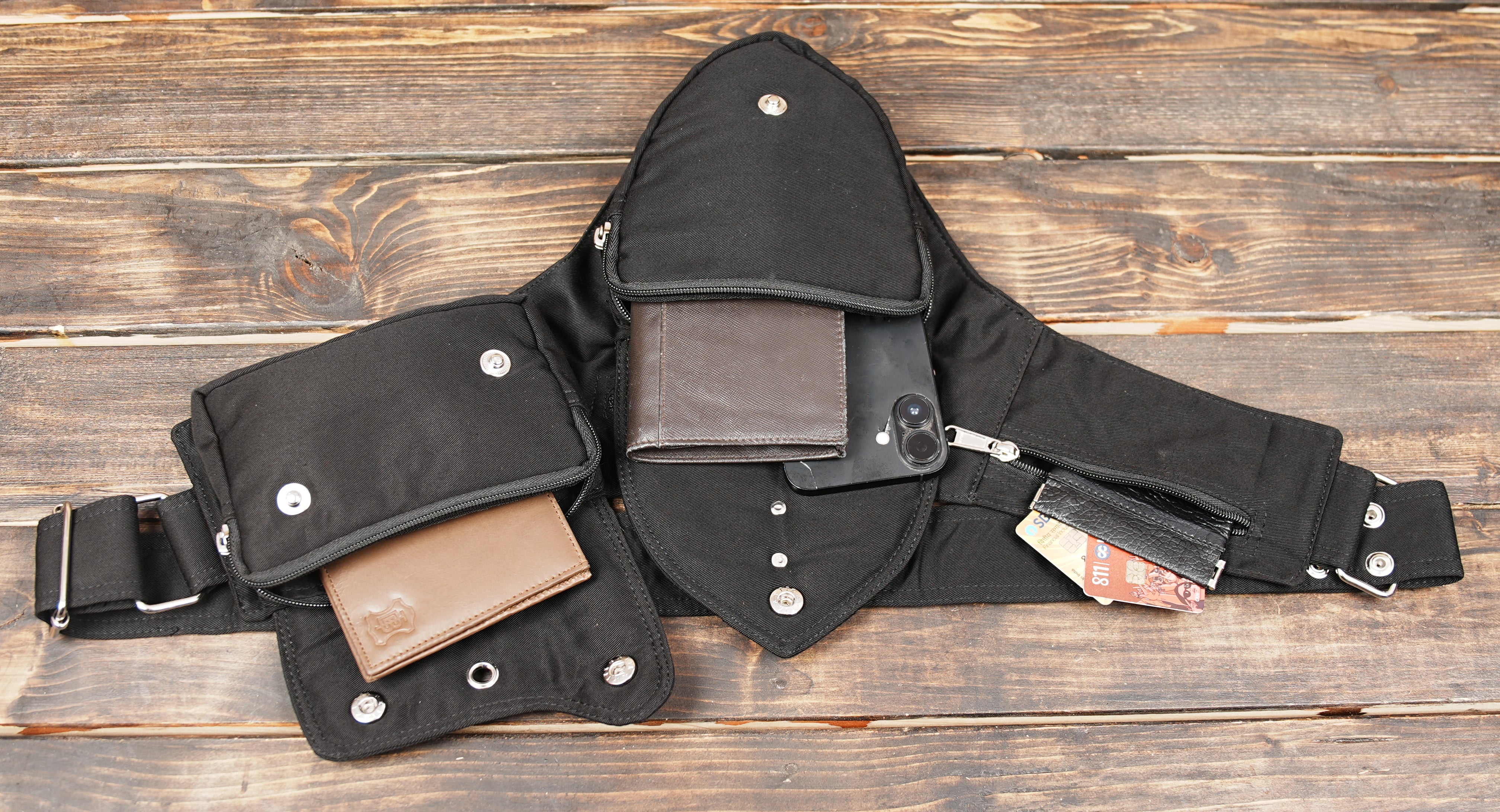 Black utility bag with side stud accents
