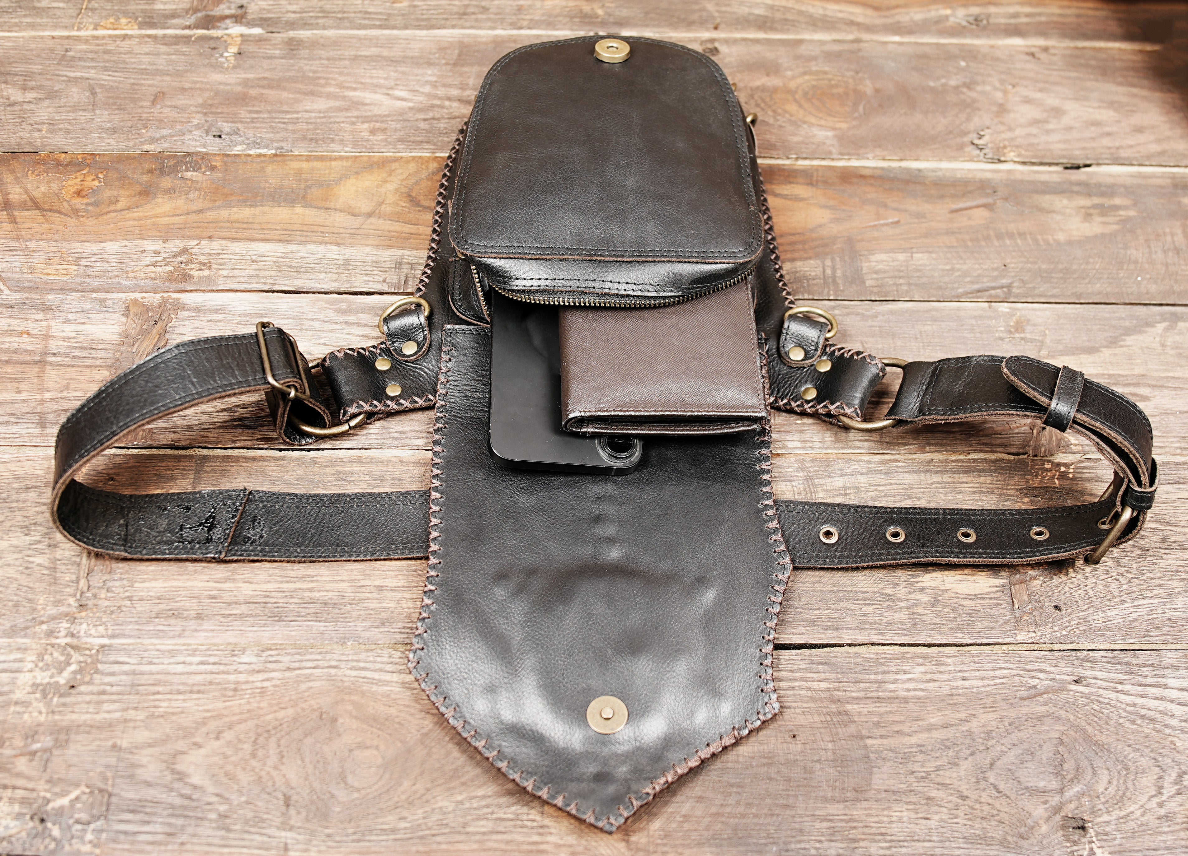 Leather waist belt pouch designed for festivals and boho wear