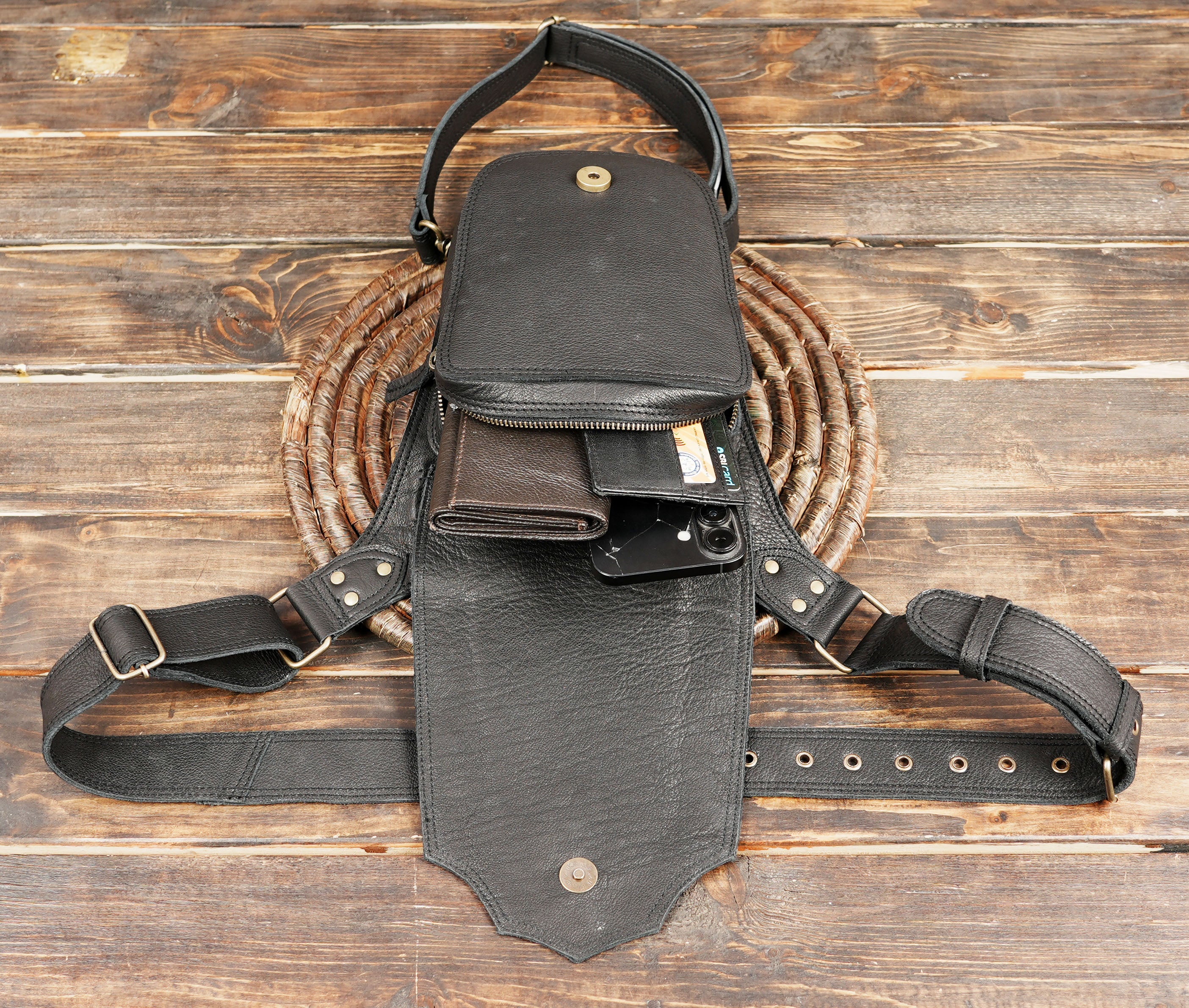 Leather Waist & Thigh Belt Bag – Festival Utility Hip Pouch, Steampunk (LT-AB-WBTS-6040)