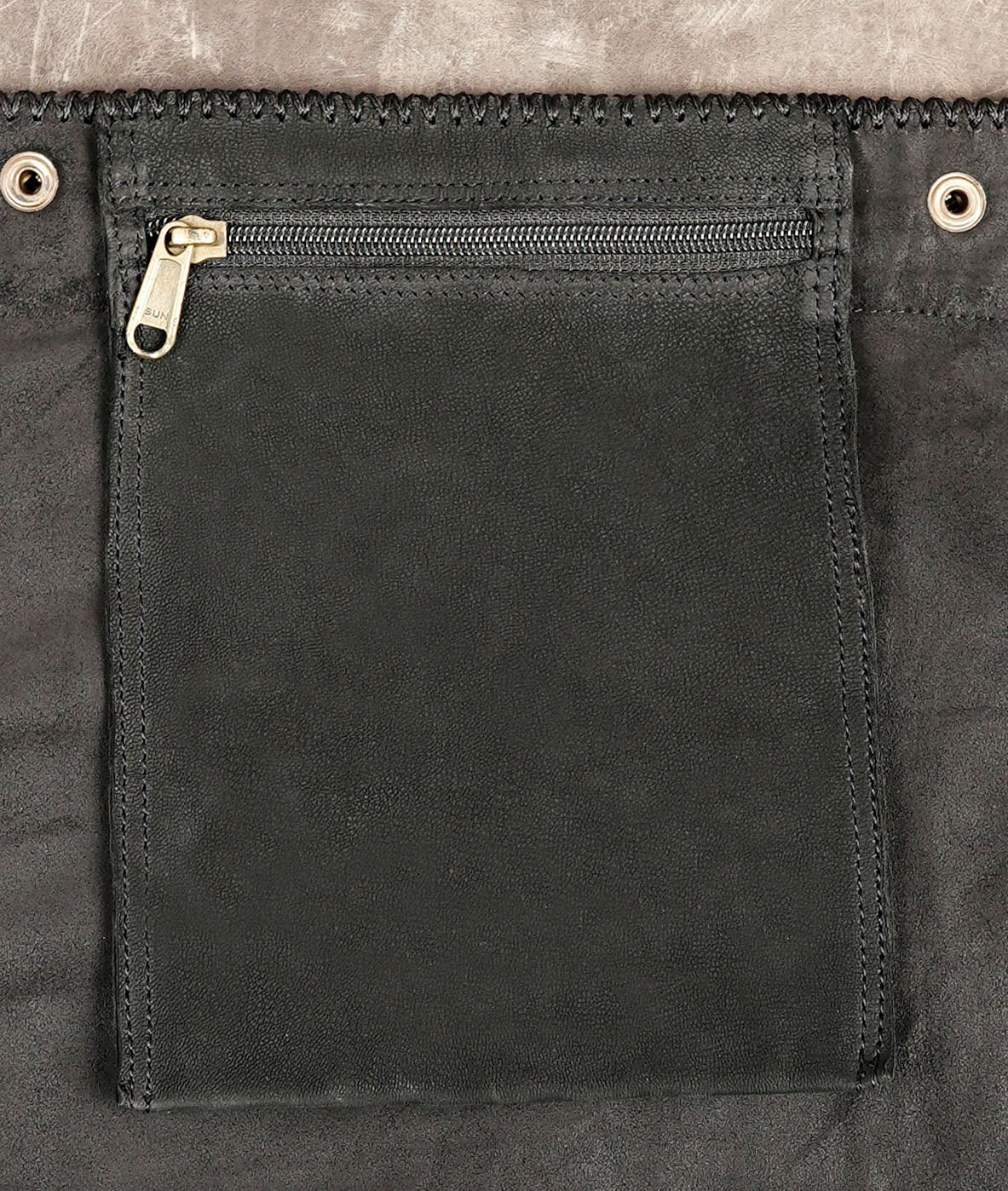 Black Leather Mini Skirt with Antique Stud Details and Labradorite Accent