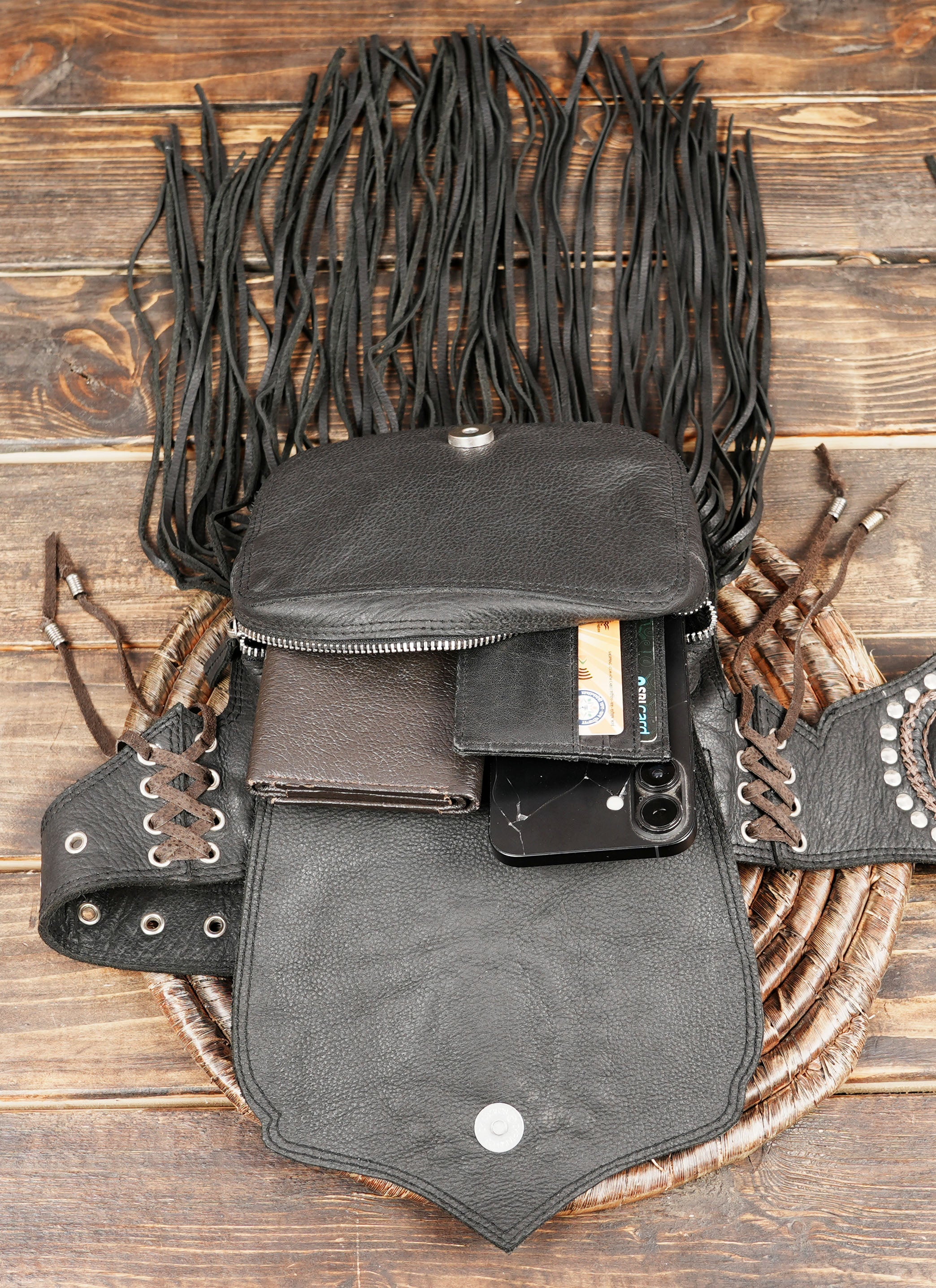 Leather waist belt bag for festivals and outdoor wear