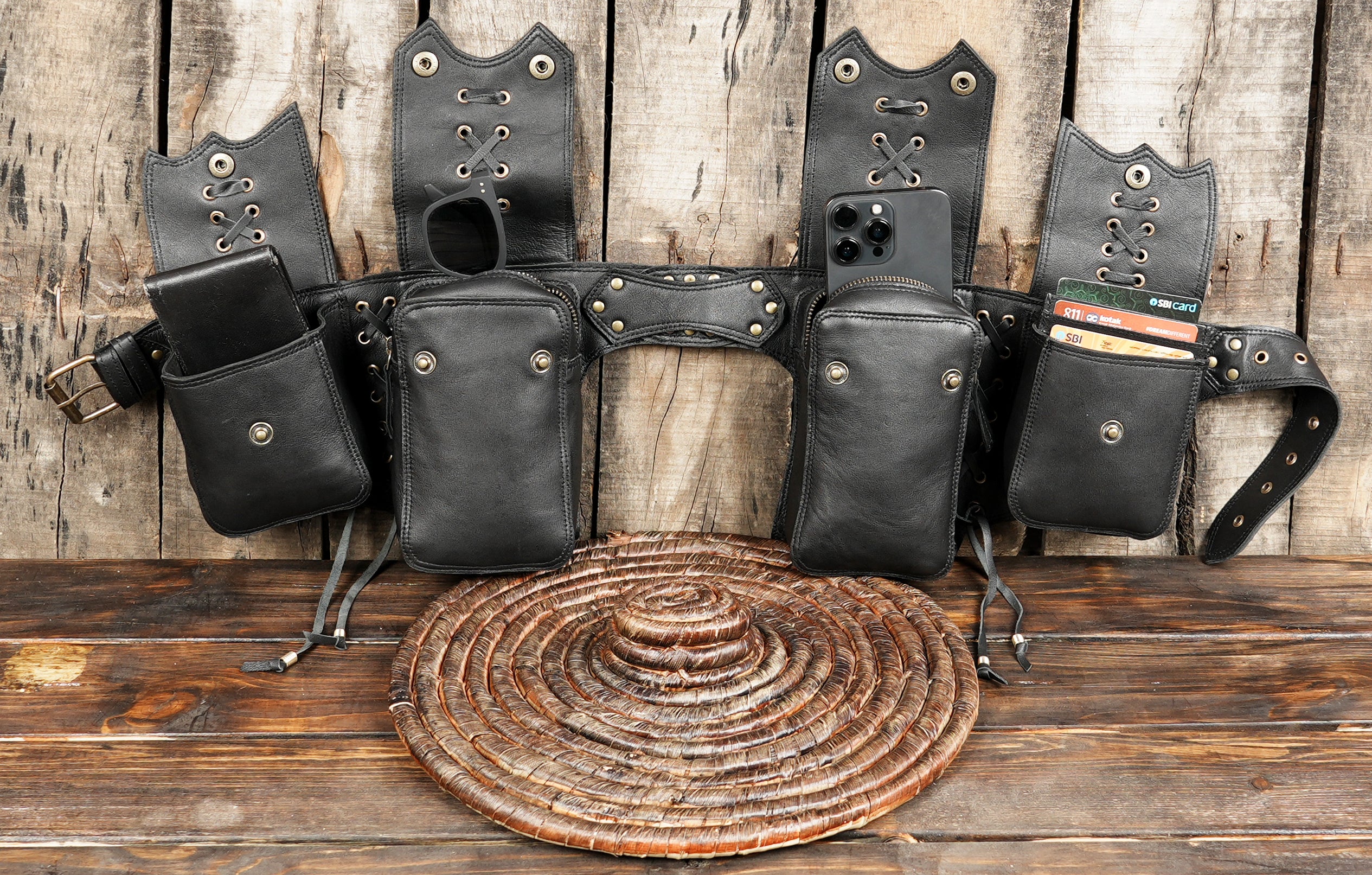 Handmade Leather Utility Belt: White Festival Hip Belt with Pockets  multiple pocket 