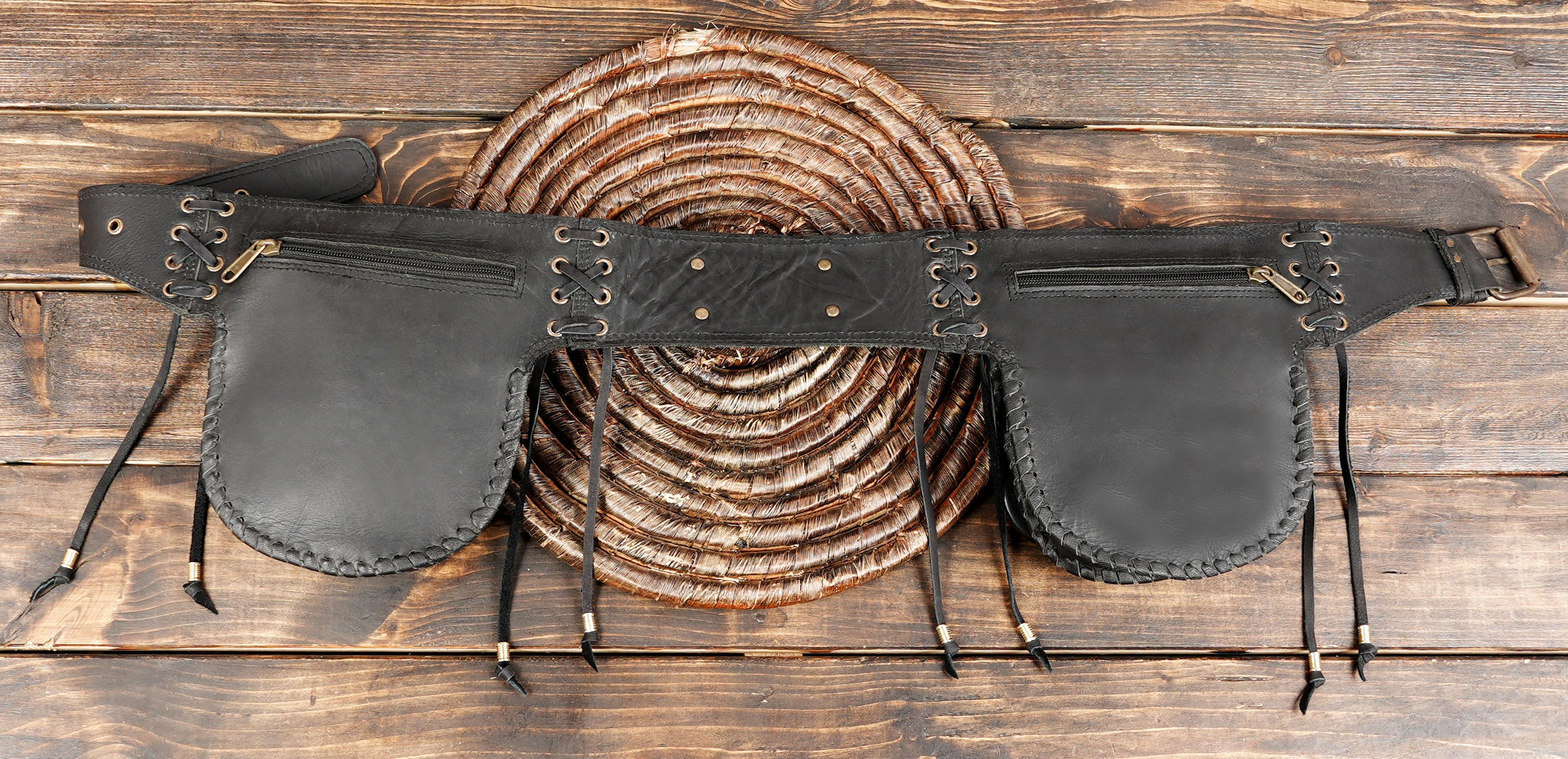Leather Belt Pouch With Stones