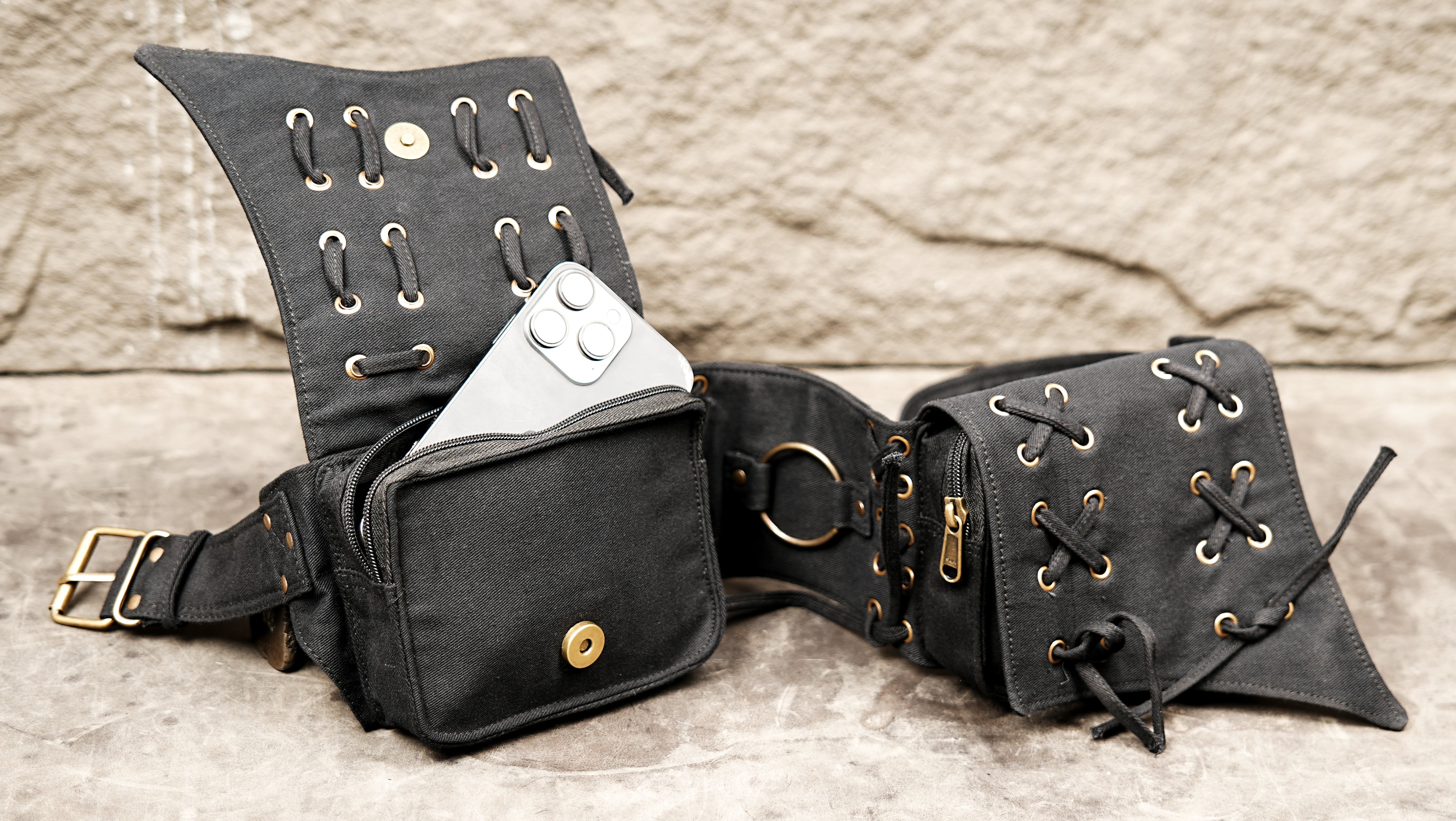 Handmade black cotton gothic belt