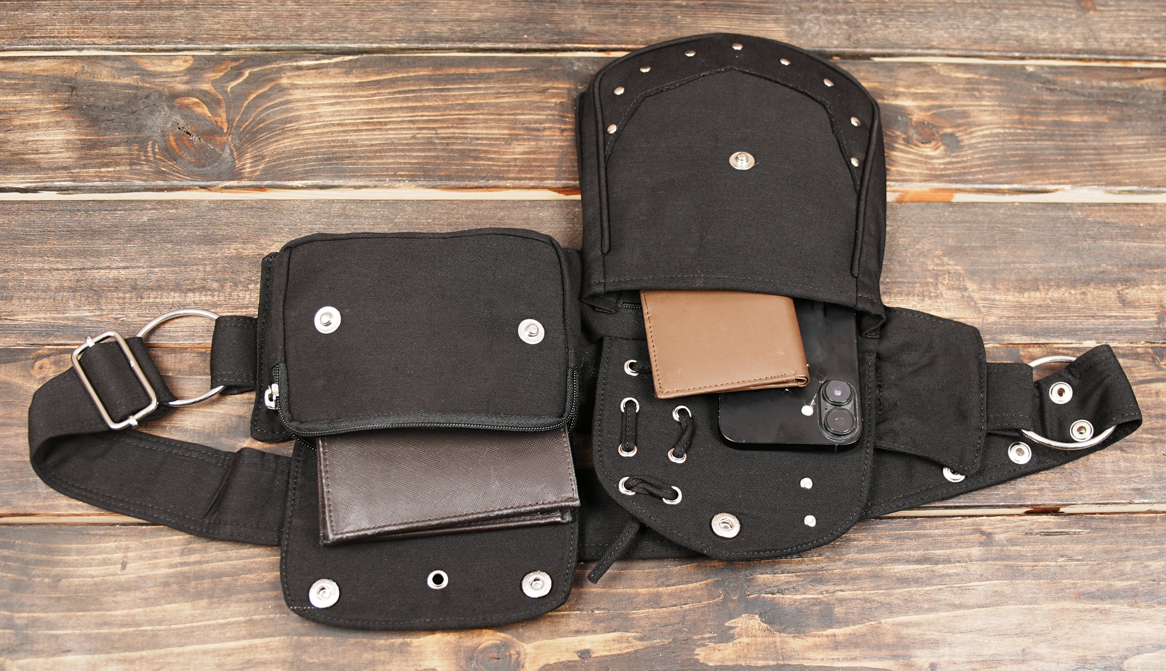 Multi-pocket cotton belt pouch for phone, wallet, and essentials