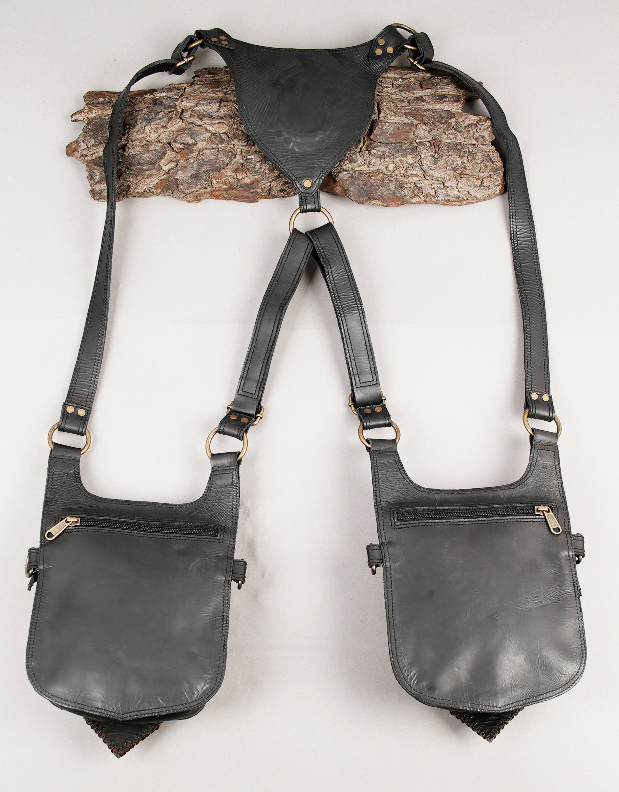 Unisex artisan leather shoulder rig with adjustable straps