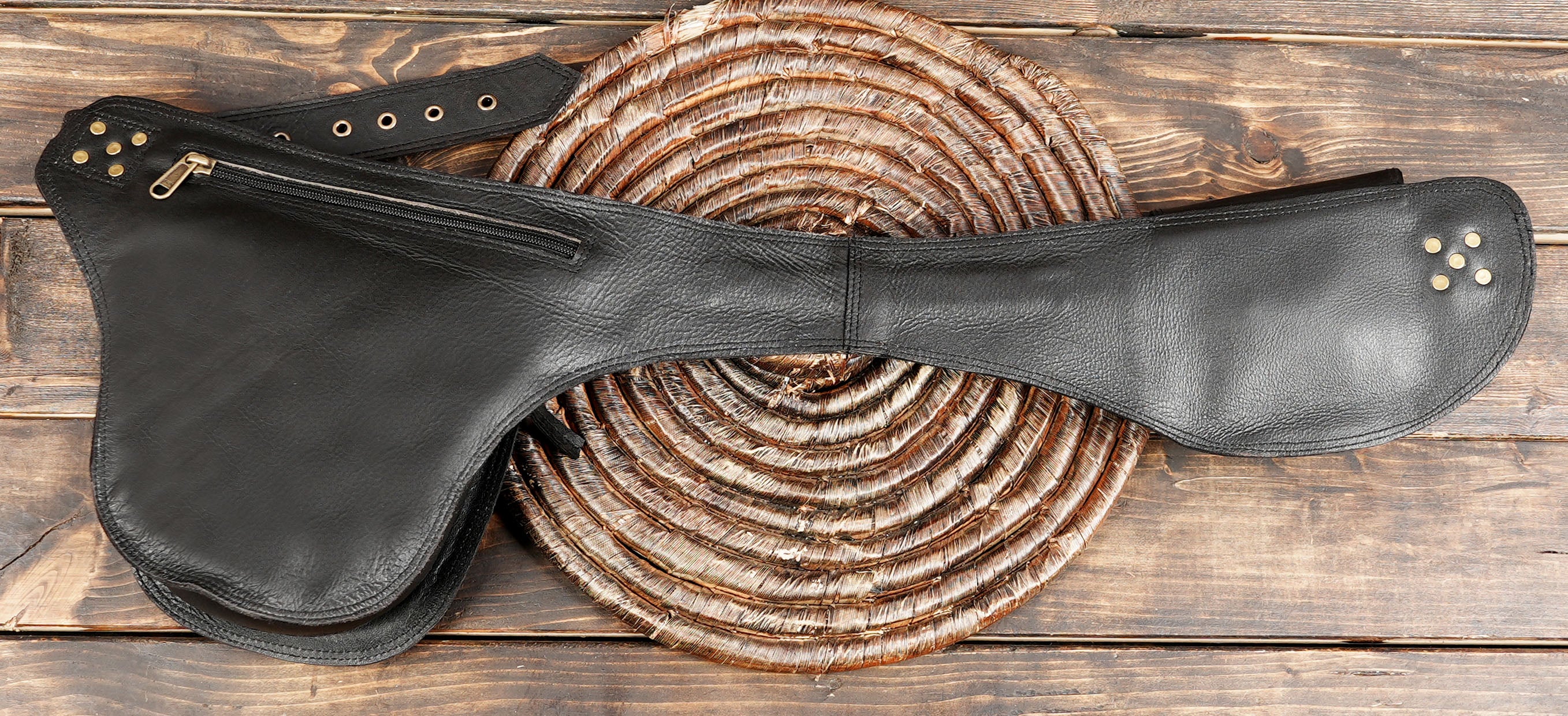 Steampunk-style leather belt bag for everyday wear