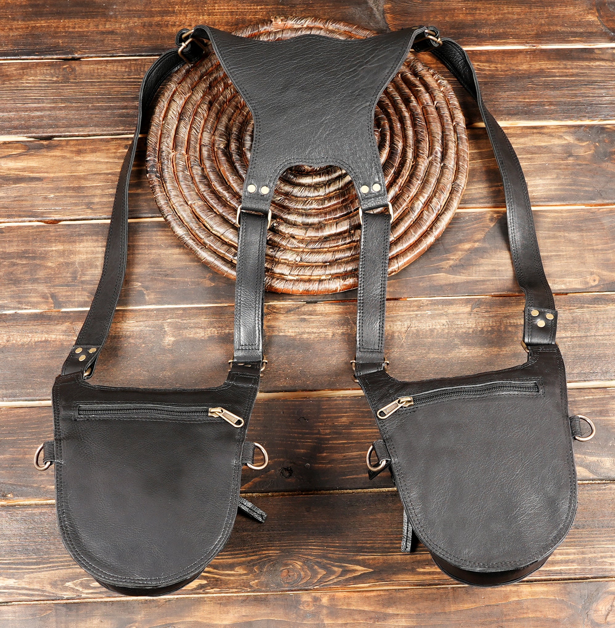 Stylish leather holster rig for hands free use