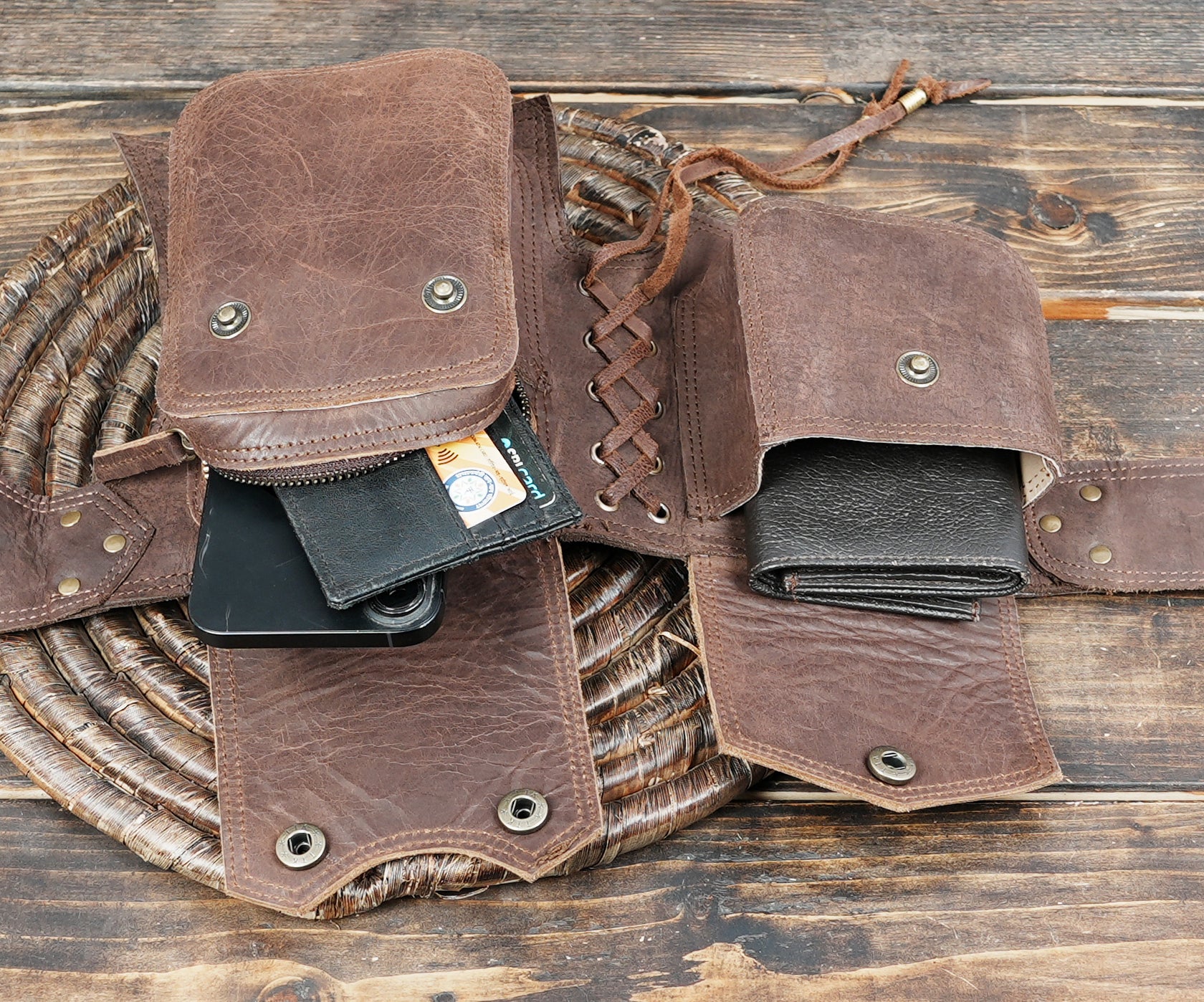 Tribal style leather utility belt for Burning Man