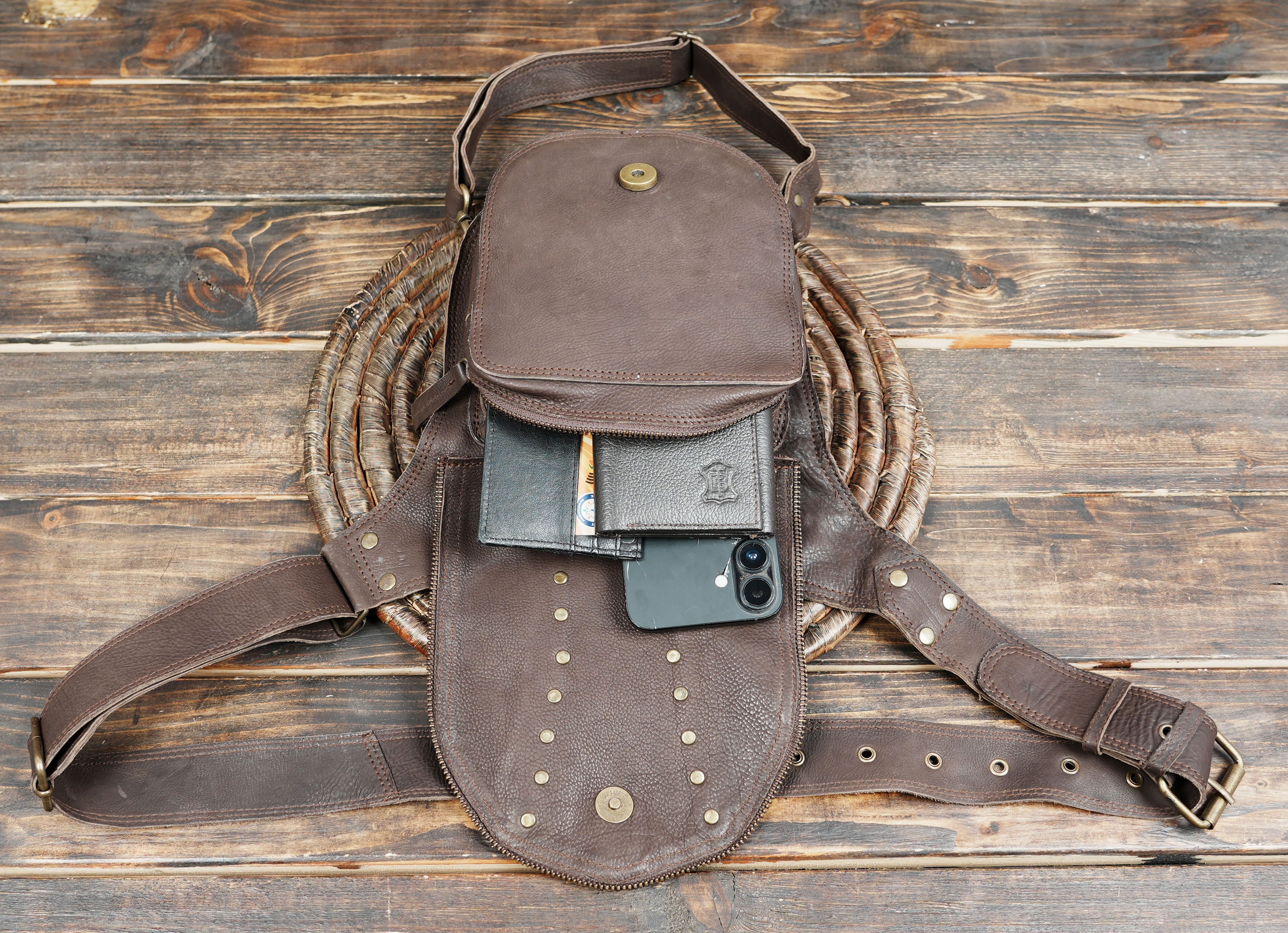 Festival belt bag with secure zipper and snap pockets