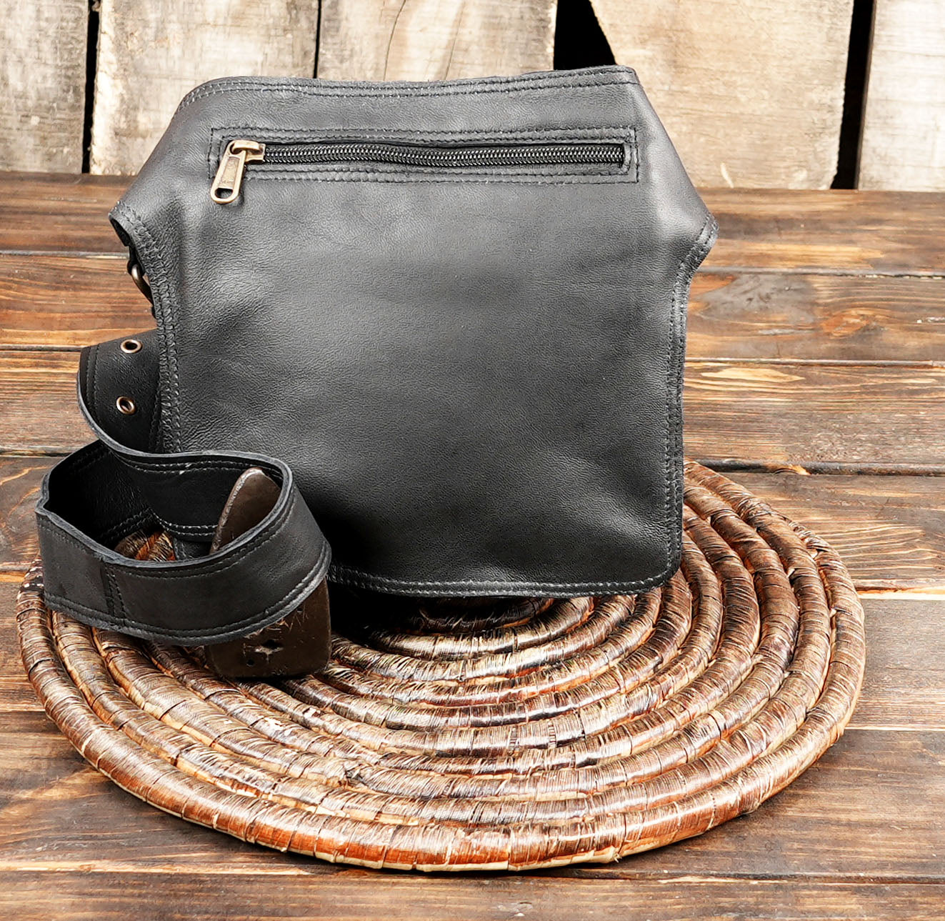 Practical leather hip pouch with organized storage