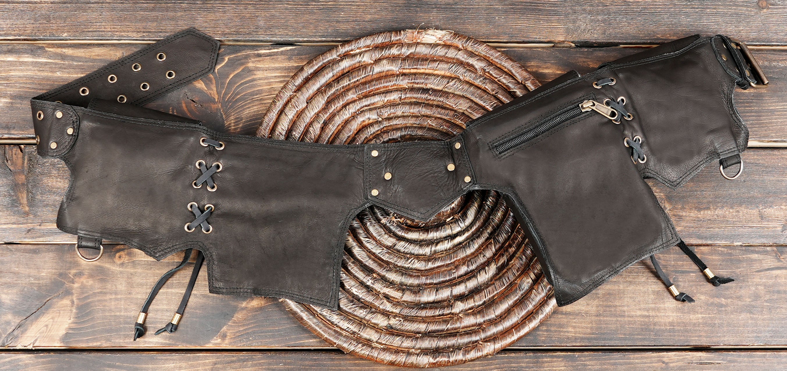 Leather Holster Bag, Unisex Festival Bag, Black Shoulder bag, Hipster bag, Chest Bag, Festival Pocket, Double Holster Pocket with zippper in back side 