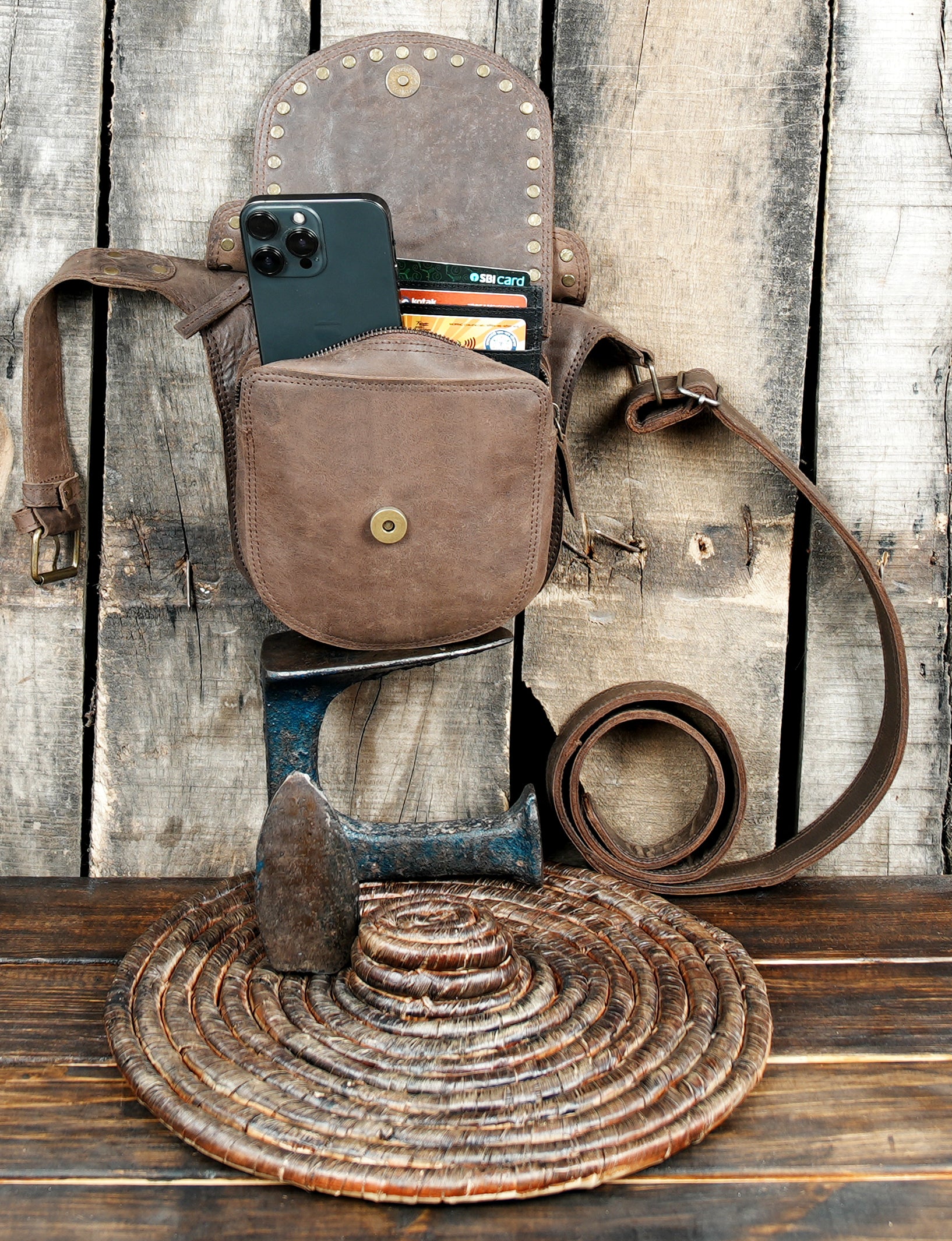 Vintage leather waist bag for festivals and travel