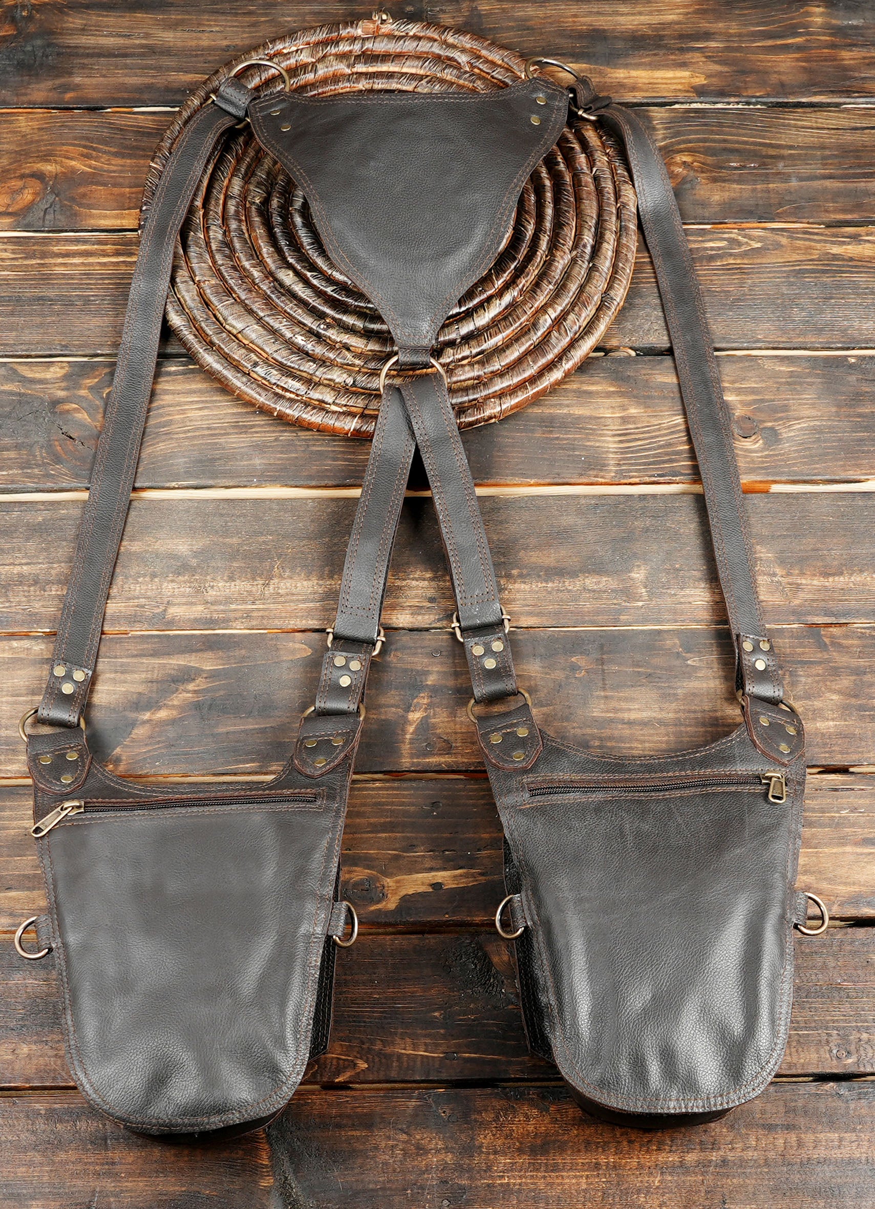 Buy Handmade Leather Holster Belt With Dual Utility Pouches with zipper 