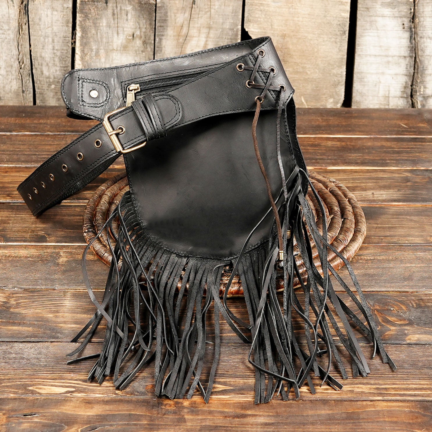 Handmade Genuine Leather Waist Belt with Gemstone || Gothic Boho Leather Belt Bag with Stone Centerpiece (LT-AB-WB-6124)