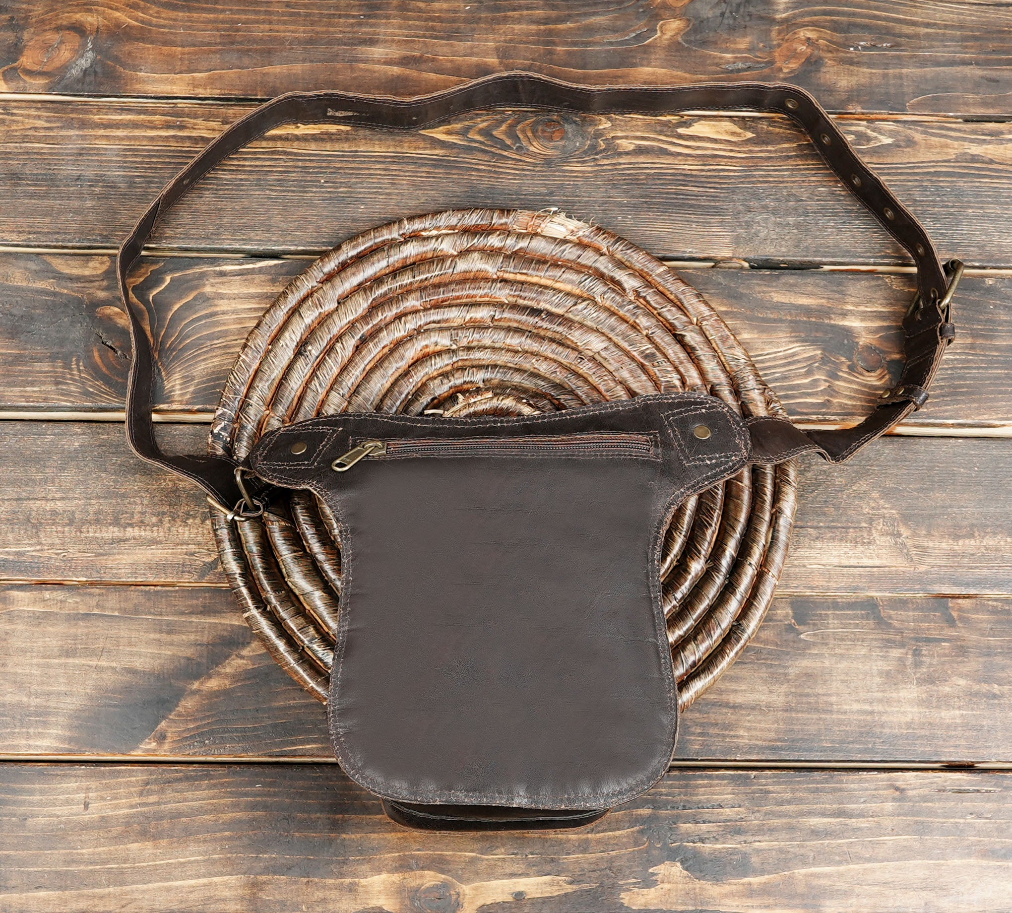 Handmade Leather Waist Belt with Front Pouch || Genuine Leather Waist Belt with Utility Pouch (LT/AB/WB/6171)