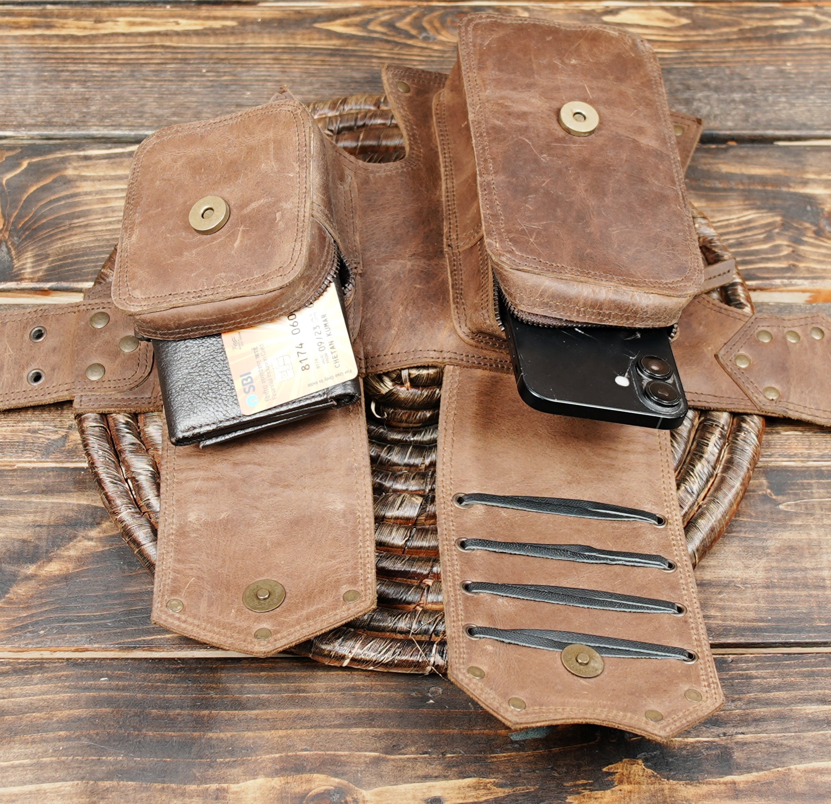 black lace-up design, and rivet detailing.