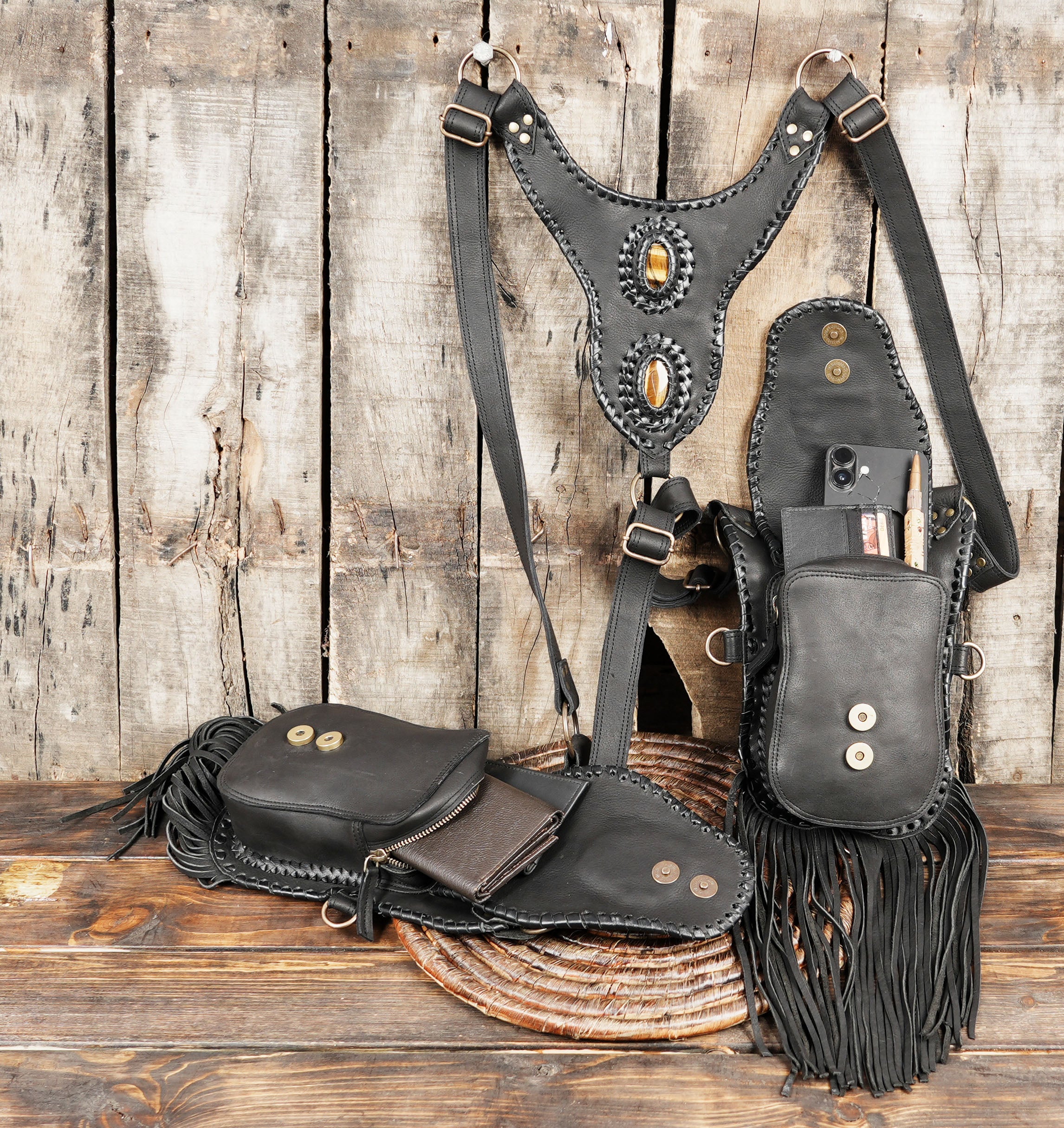 Handmade Leather Holster Belt – Dual Pouch Utility Bag for men and women 