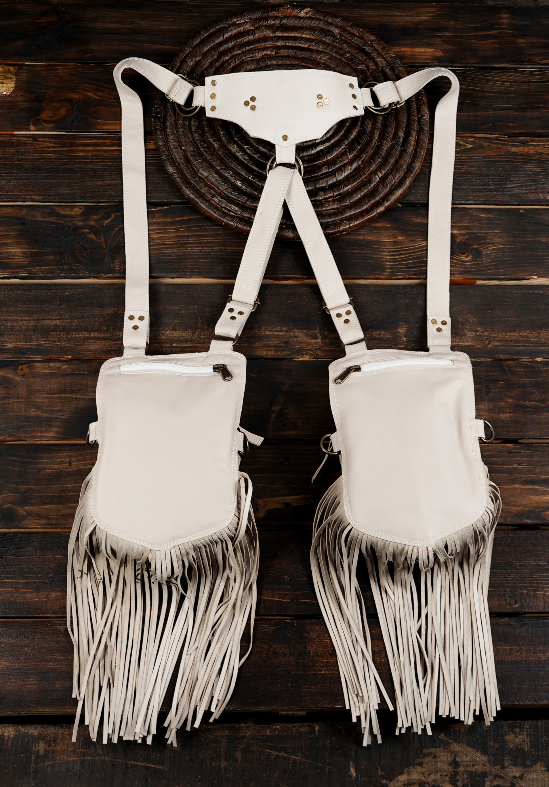 white Holster Bag, Festival Bag, Double Holster Bag, Shoulder Holster Bag with back zipper 