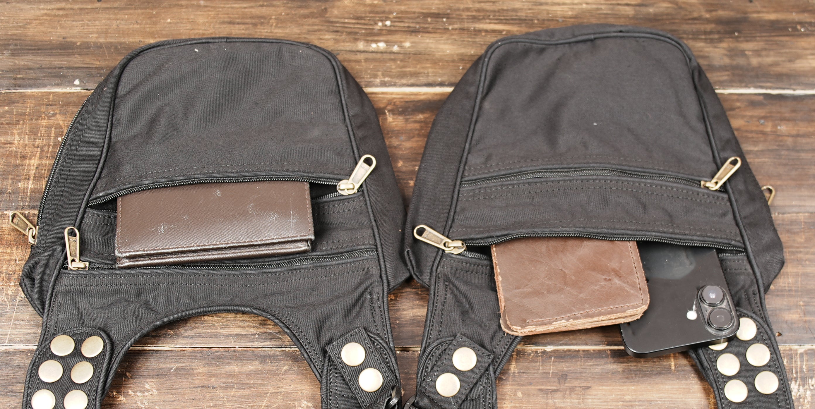 Utility shoulder harness with multiple zipper compartments