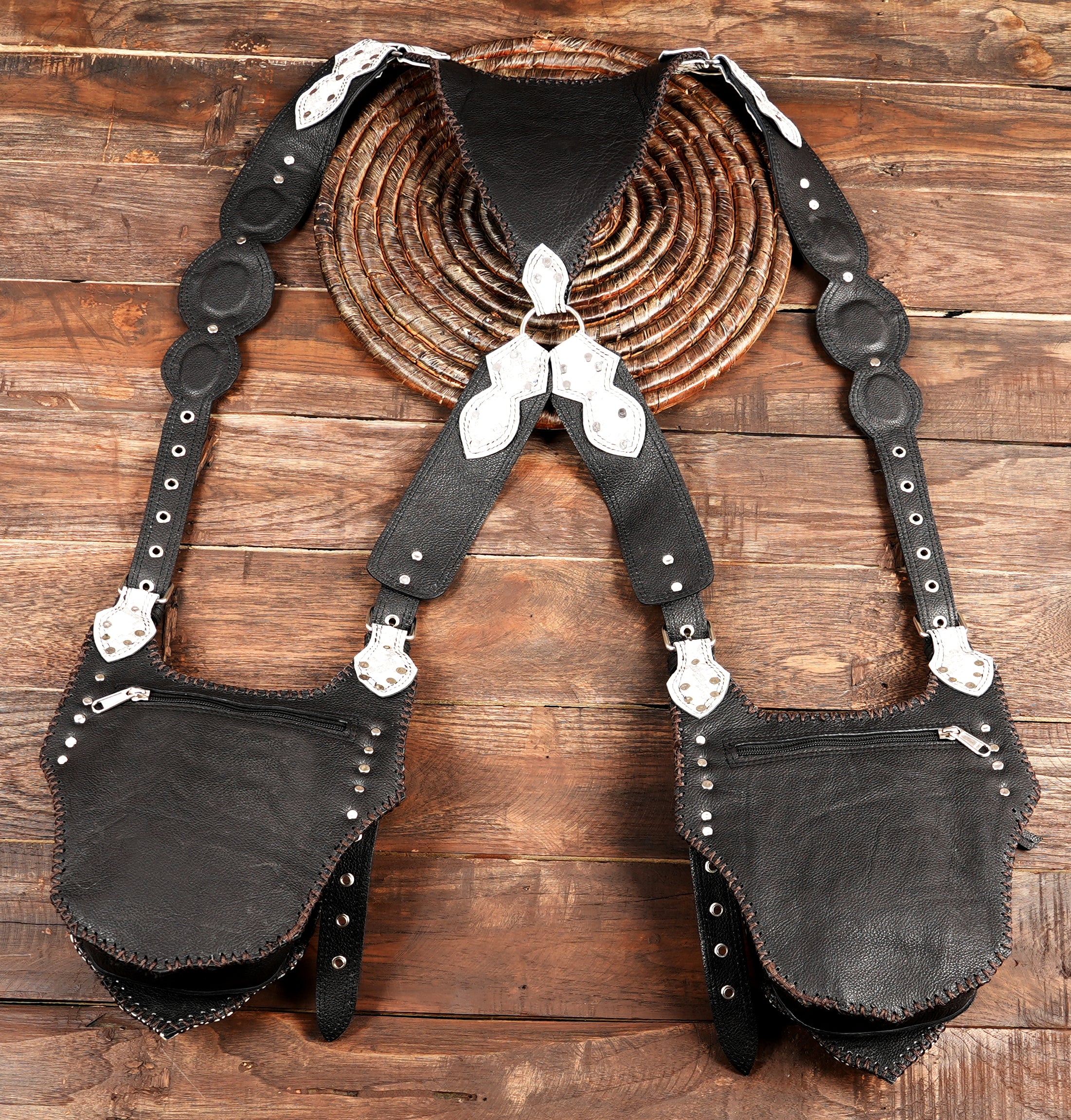 Double pouch crossbody holster bag for Western festival outfits WITH ZIPPER 