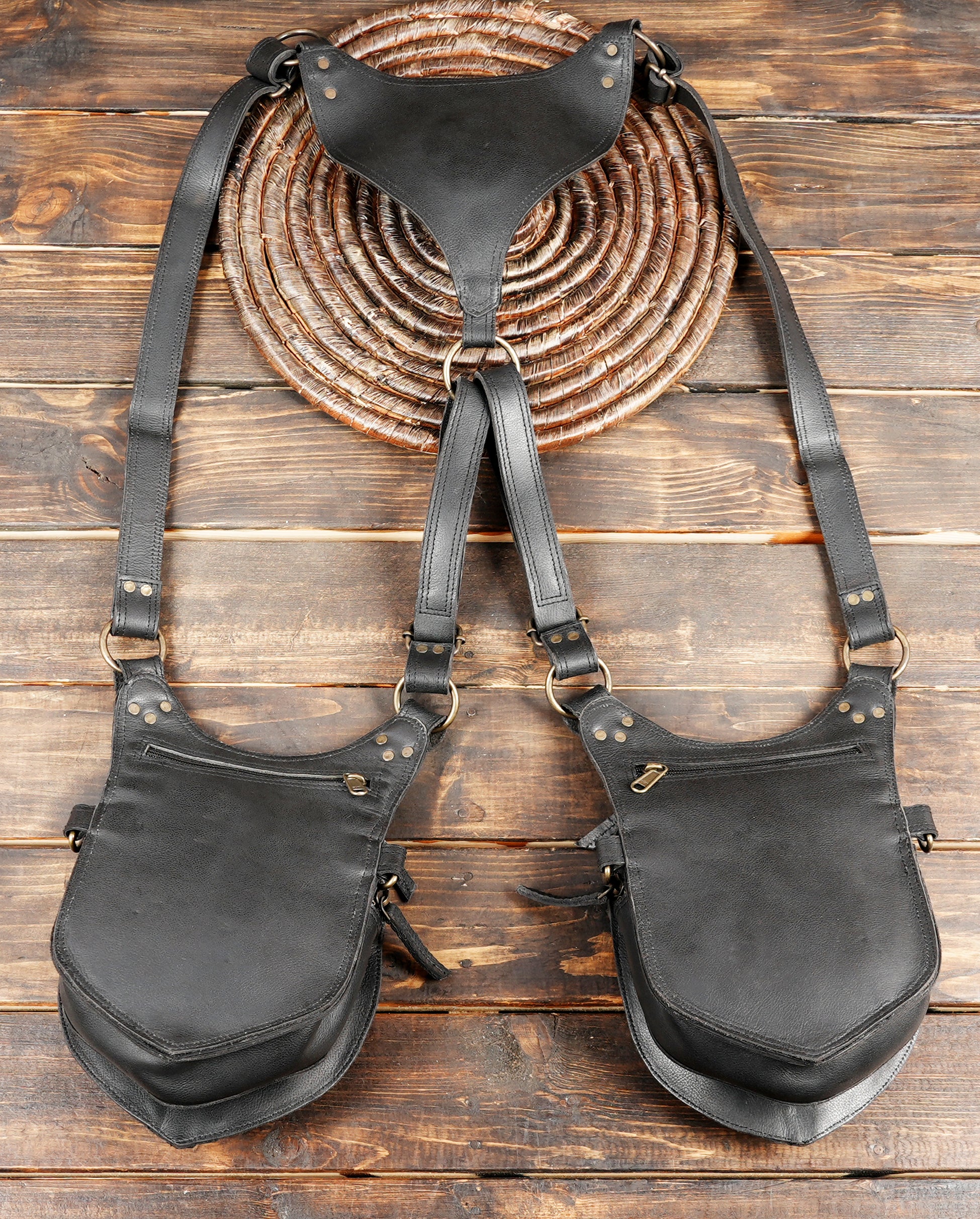 Leather Holster Bag, festival shoulder holster, pocket bags, circus costume, steampunk accessories, utility bag crossbody bag leather with back side zipper 