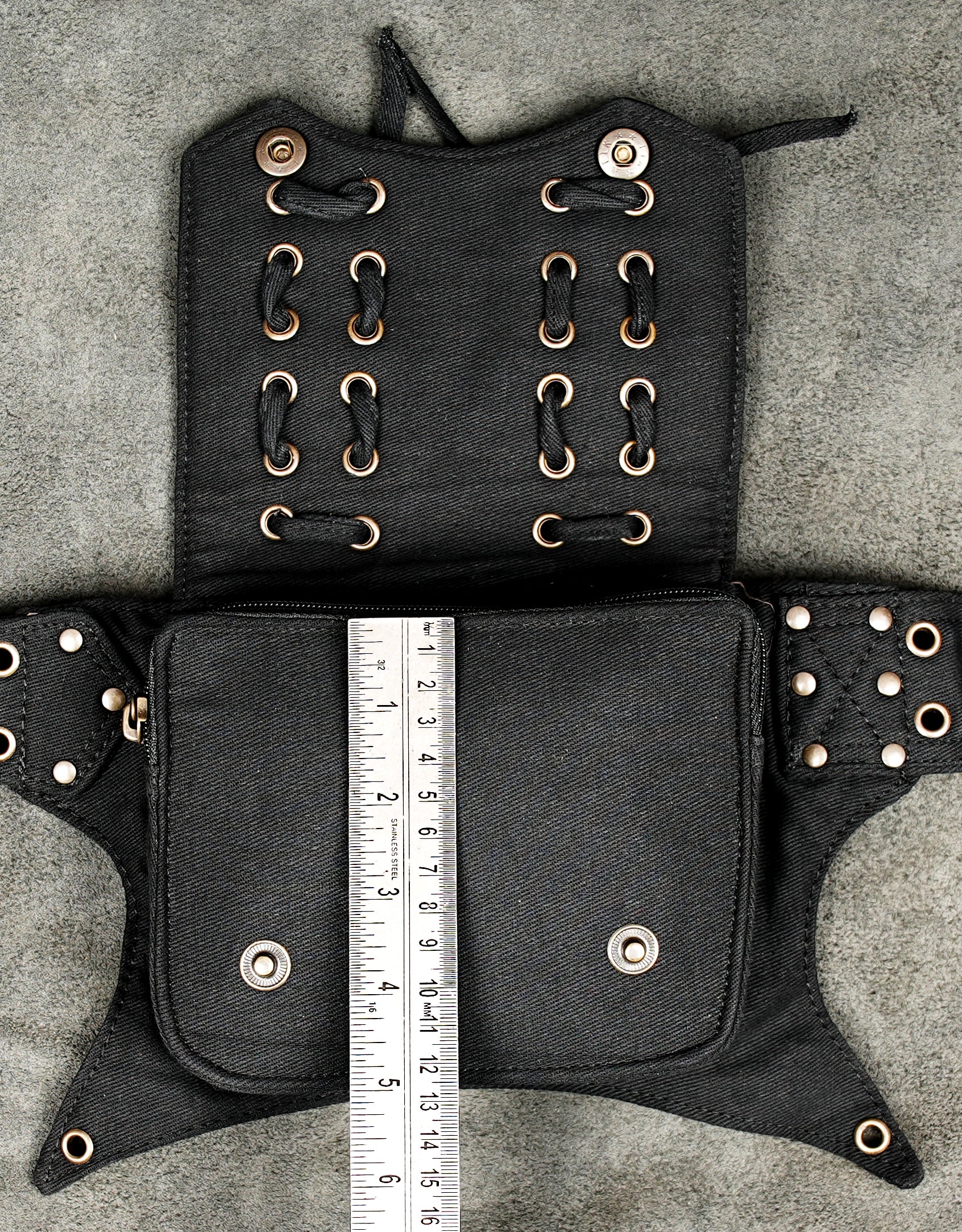 Black cotton festival belt bag with utility pockets