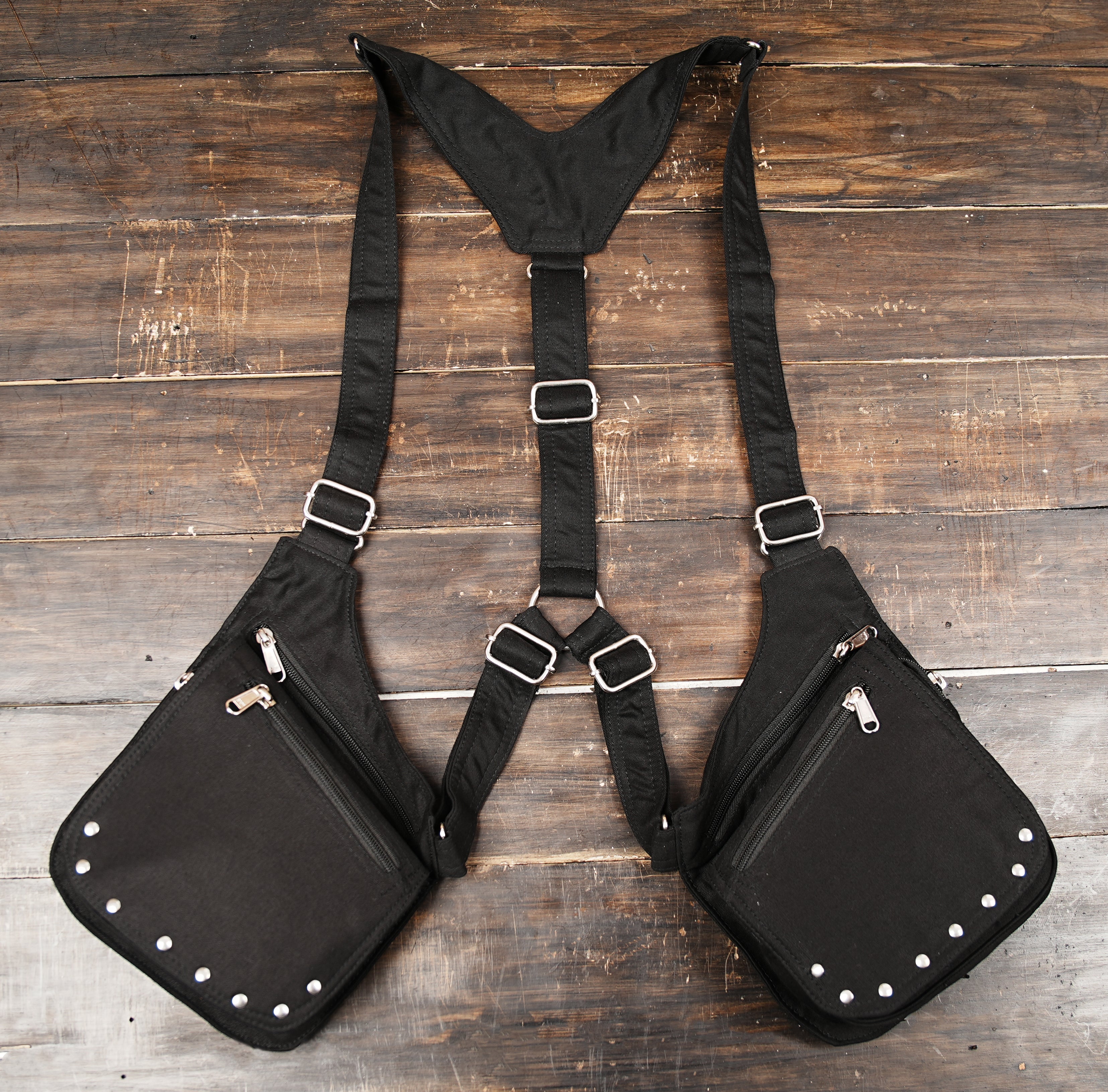 Dark wear aesthetic double shoulder utility pouch crafted by hand