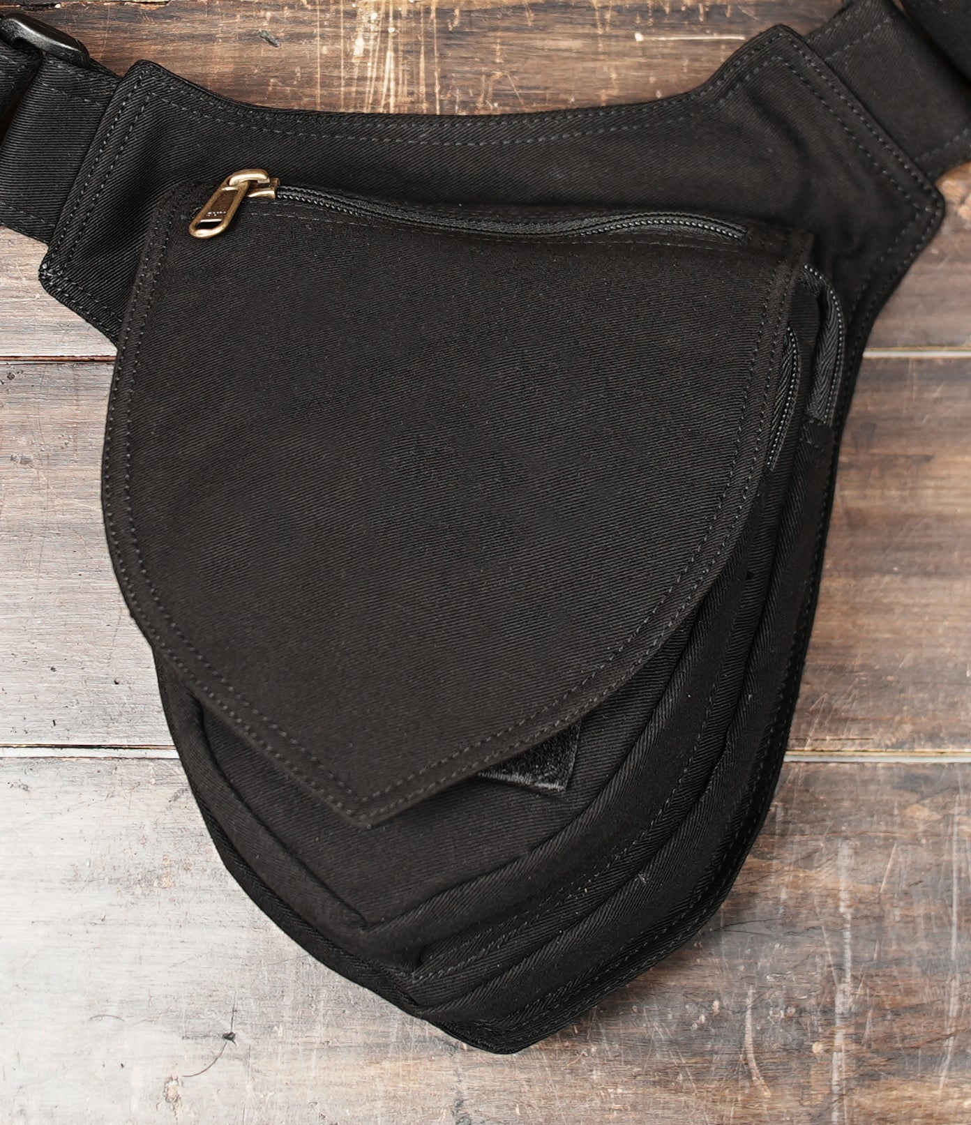 Handmade Black Cotton Belt Bag, Festival Hip Pouch, Adjustable Utility Waist Pack, Travel Fanny Pack