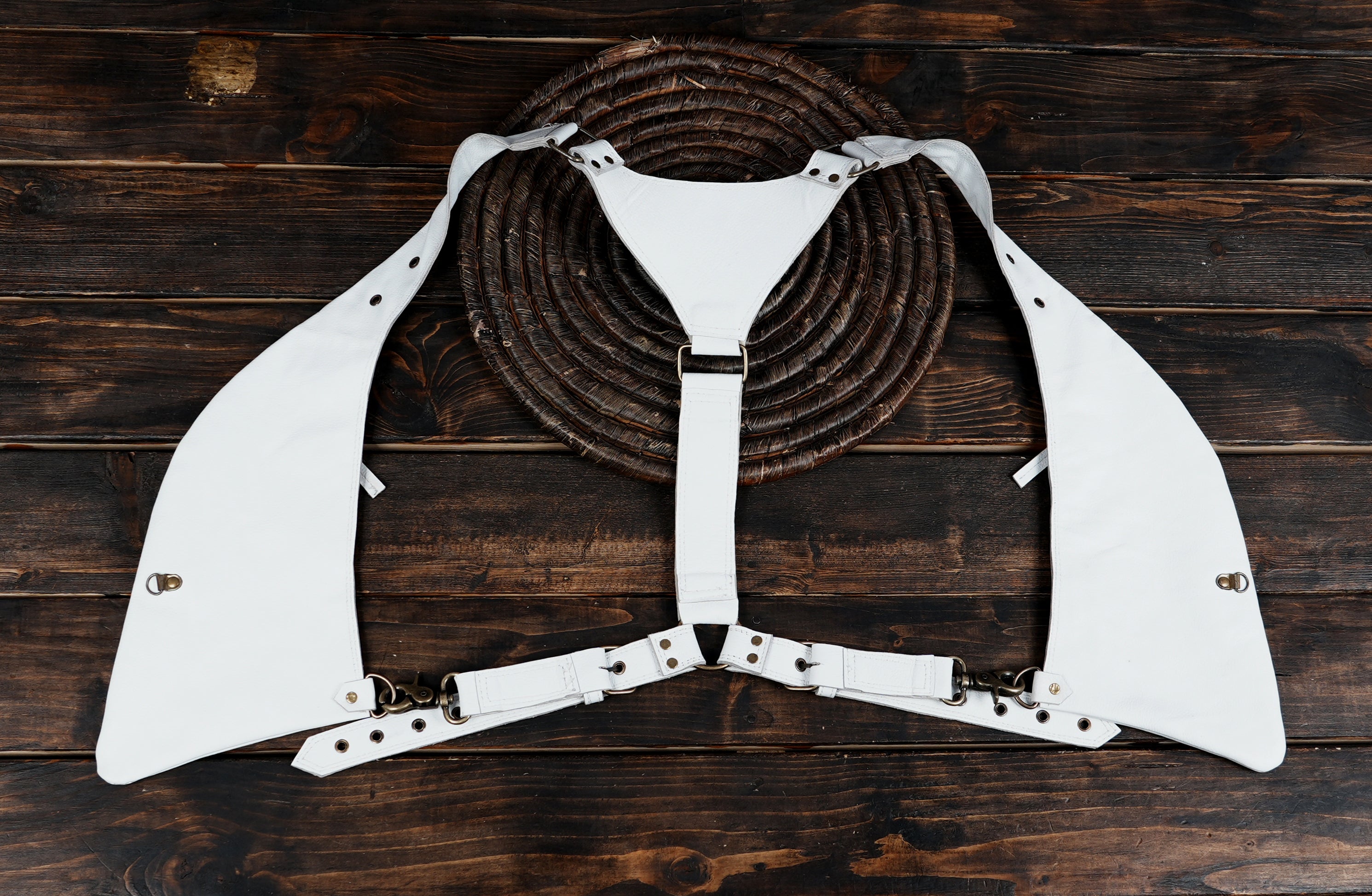 Premium white leather holster with secure zip storage