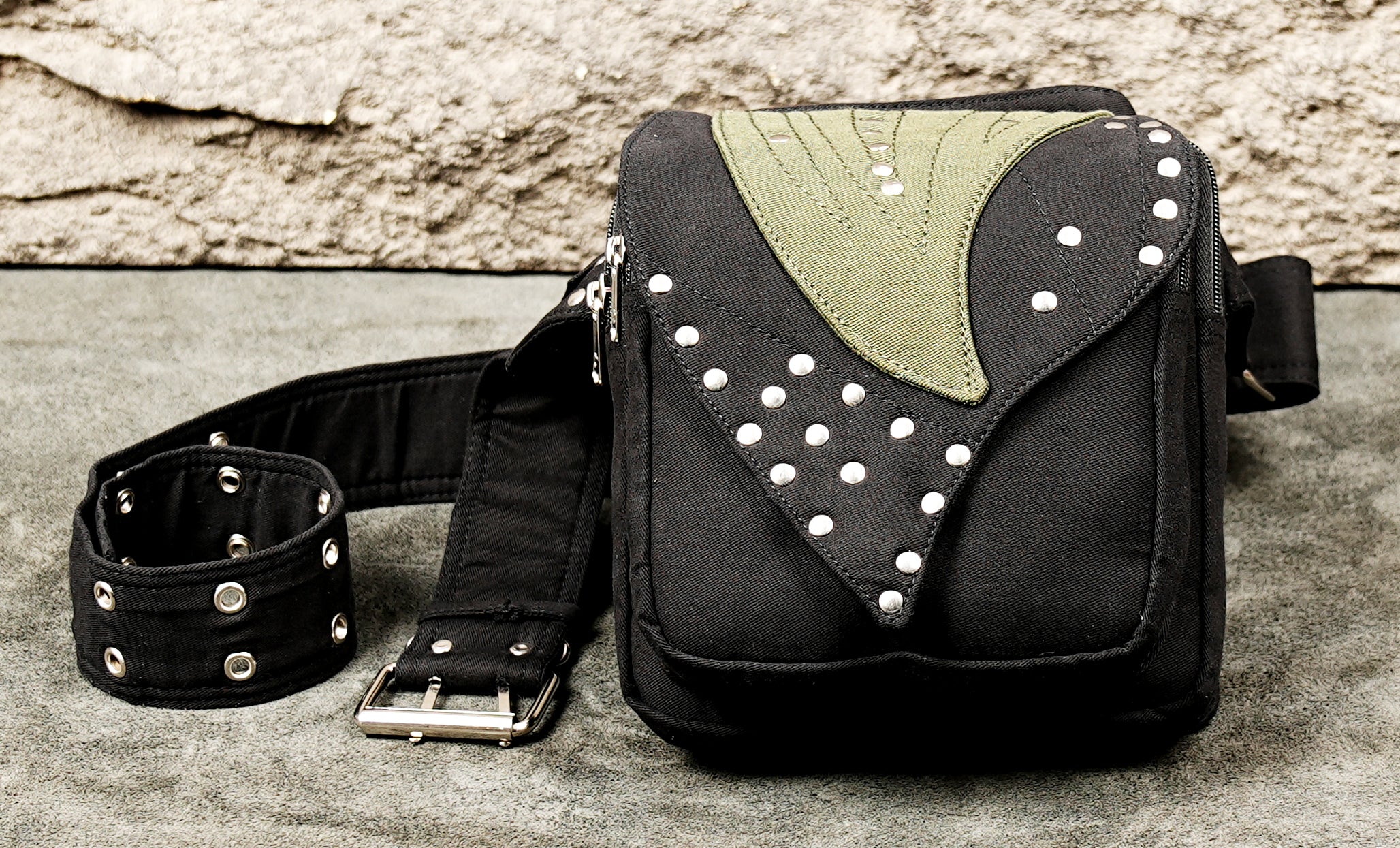 Black festival belt bag with adjustable waist strap