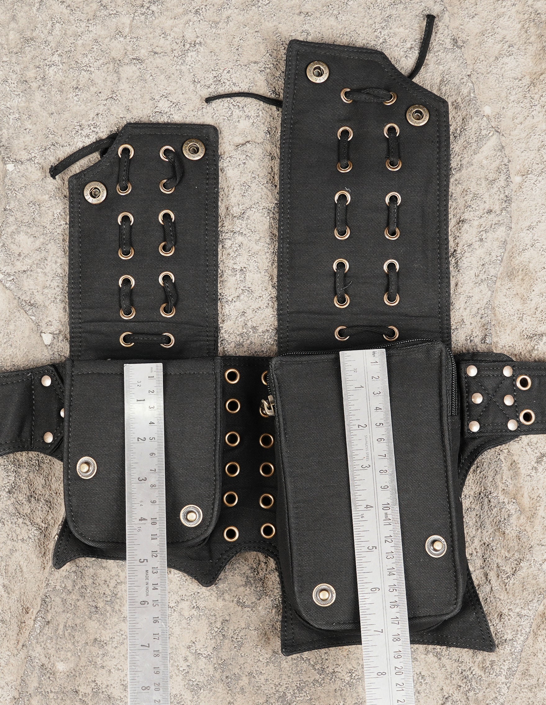 Festival bum bag and lace-up utility belt in solid black