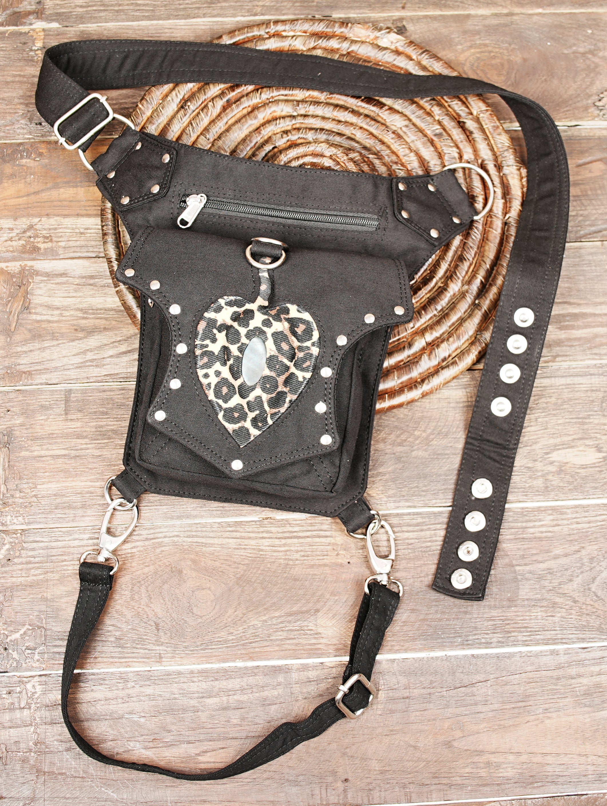Festival-ready cotton waist pack complete with an adjustable thigh harness