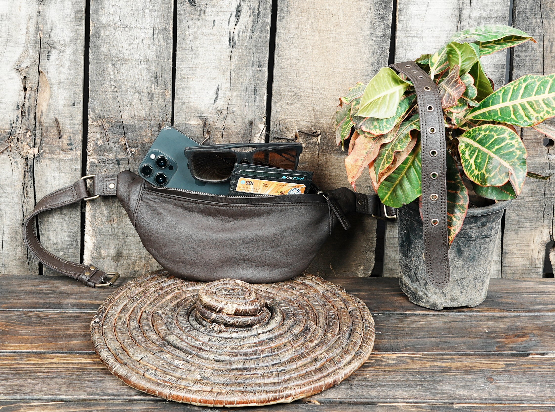 Soft leather waist belt bag with comfortable adjustable strap